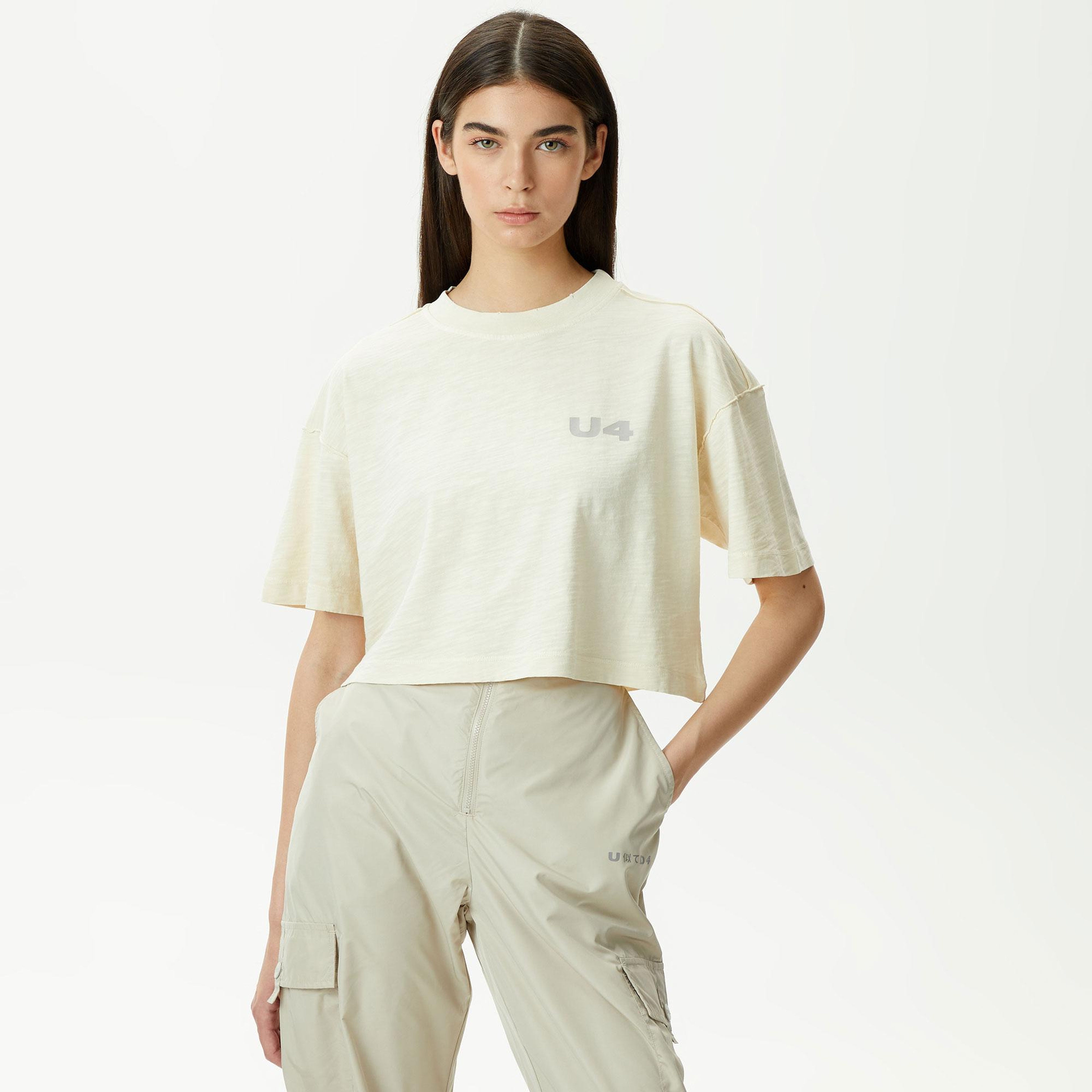 UNITED4 Classic Kadın Krem Crop T-Shirt