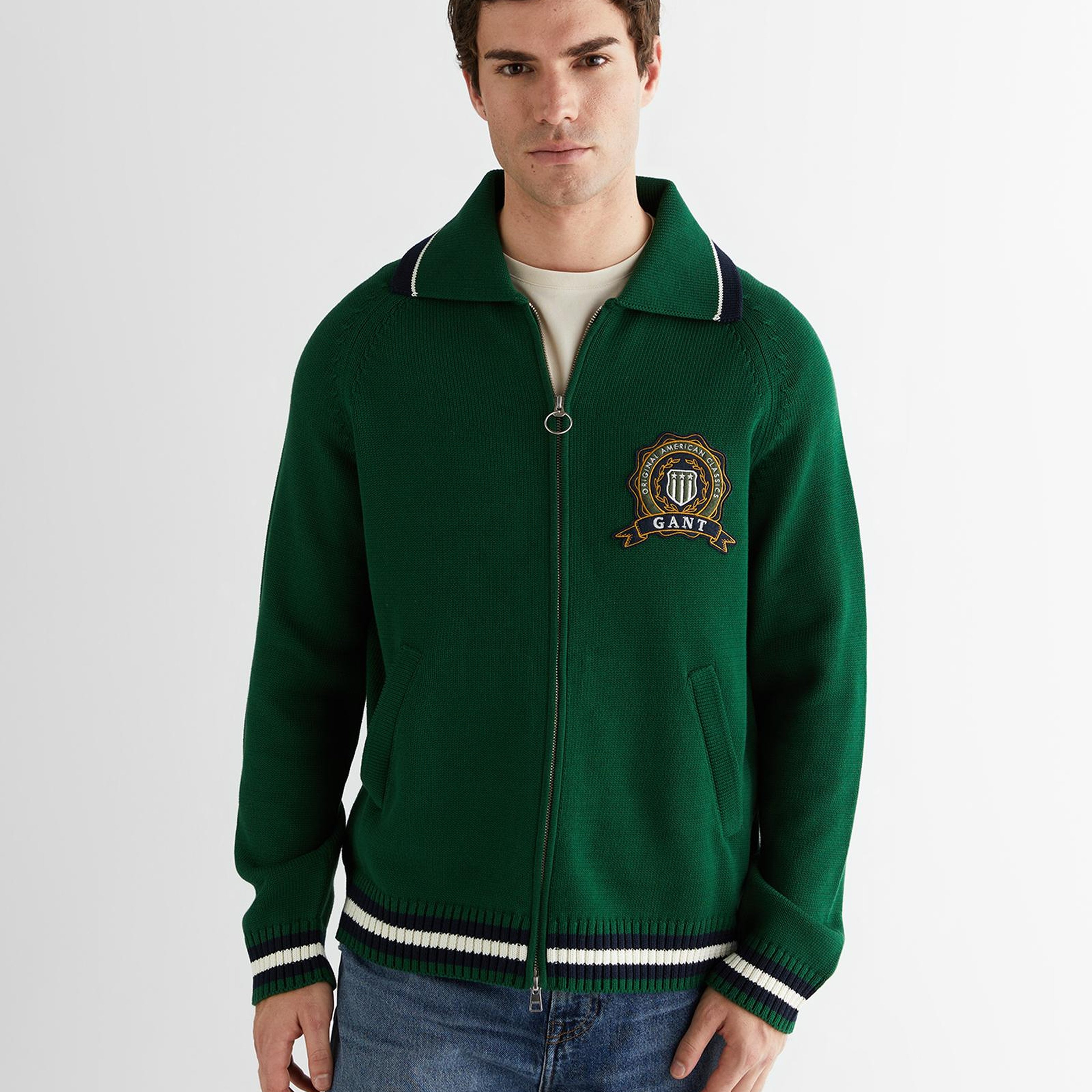 GANT Erkek Yeşil Relaxed Fit Fermuarlı Hırka