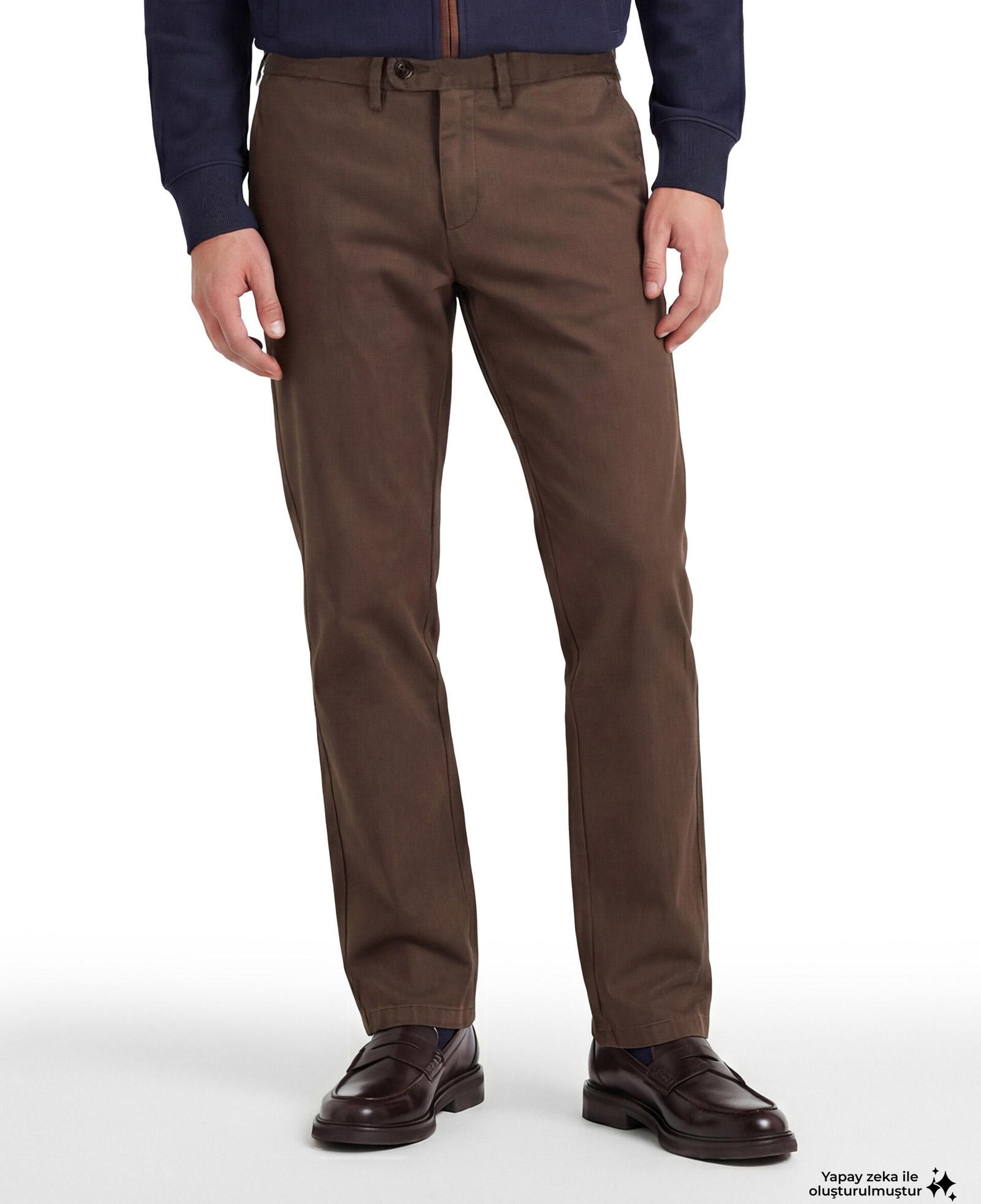 GANT Erkek Kahverengi Slim Fit Casual Herringbone Pantolon