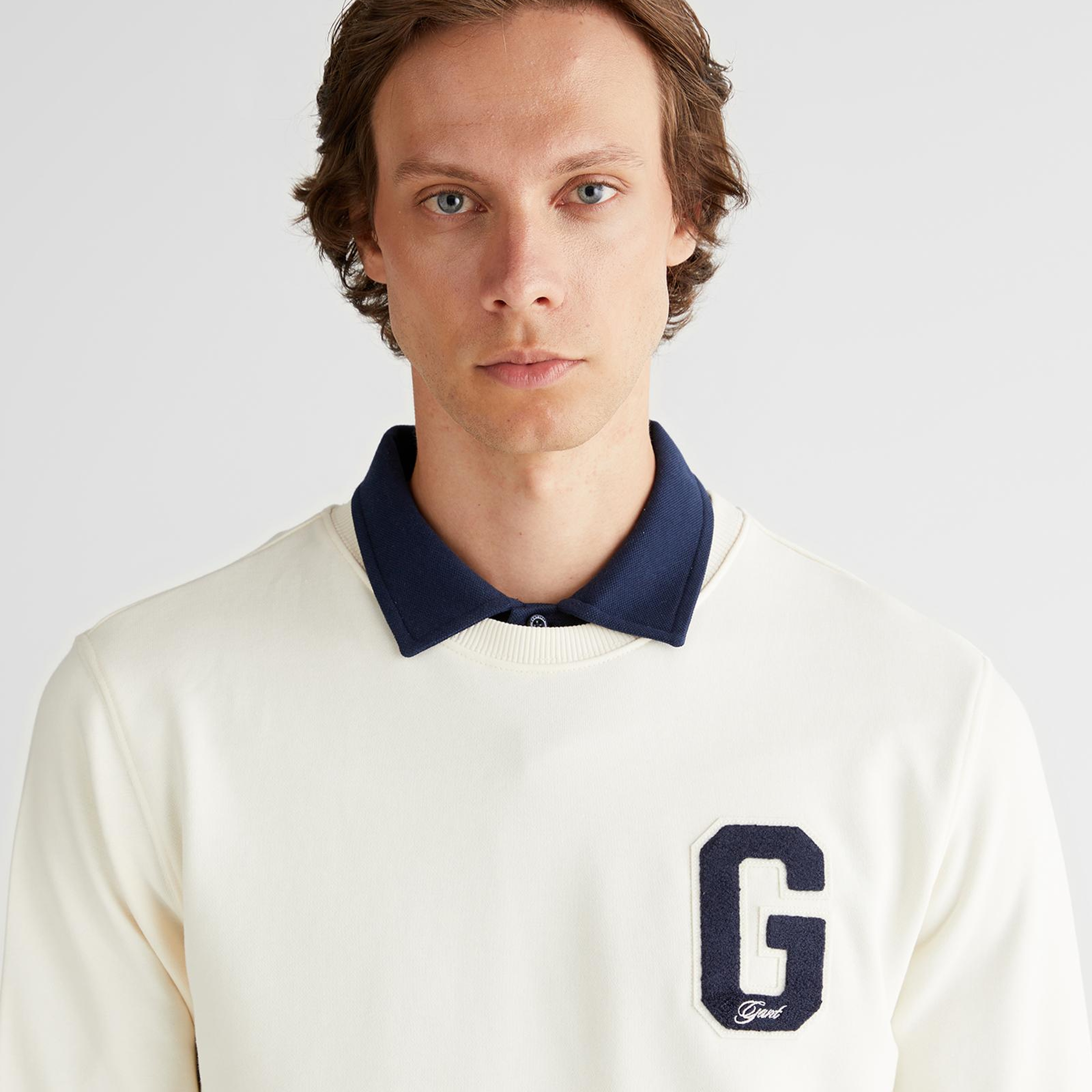 GANT Erkek Krem Regular Fit Bisiklet Yaka Logolu Sweatshirt