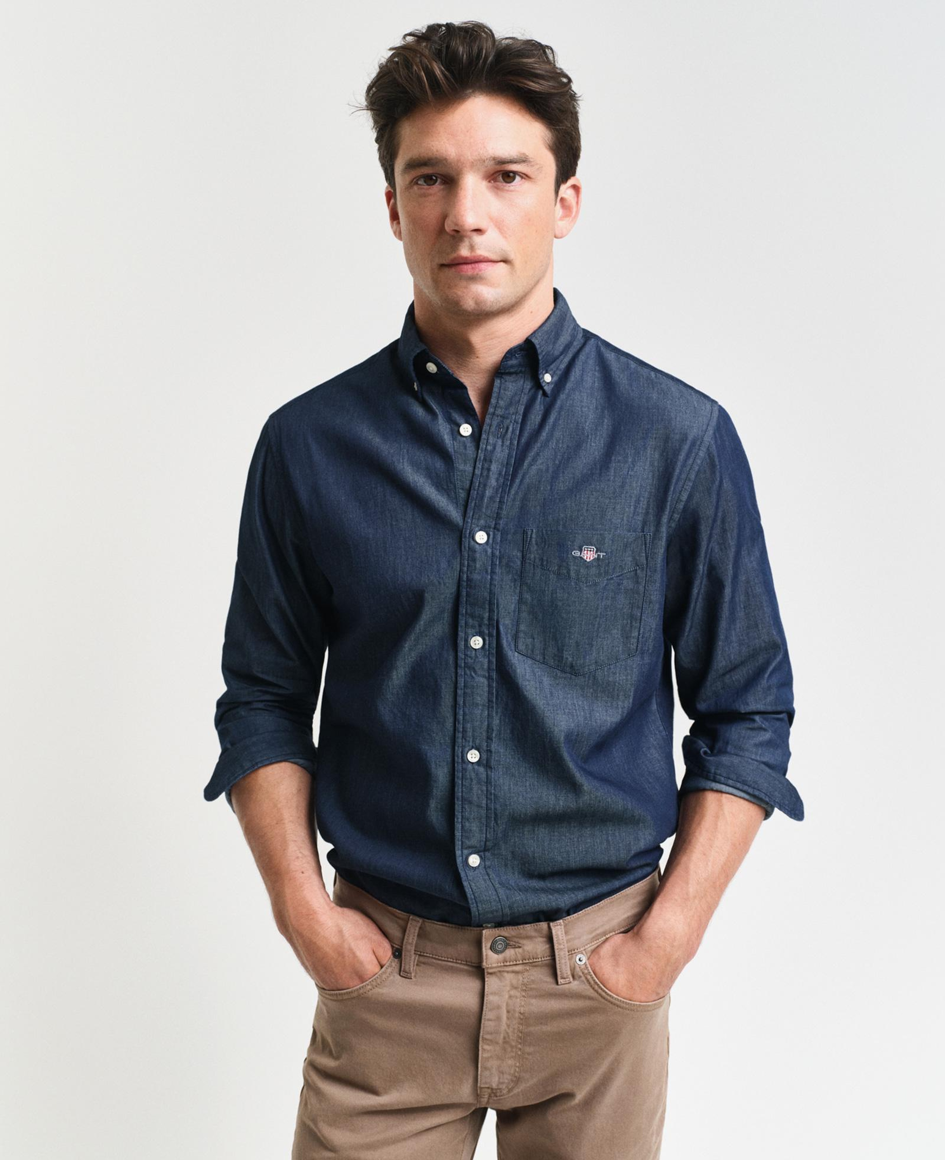 GANT Erkek Lacivert Regular Fit Düğmeli Yaka Gömlek