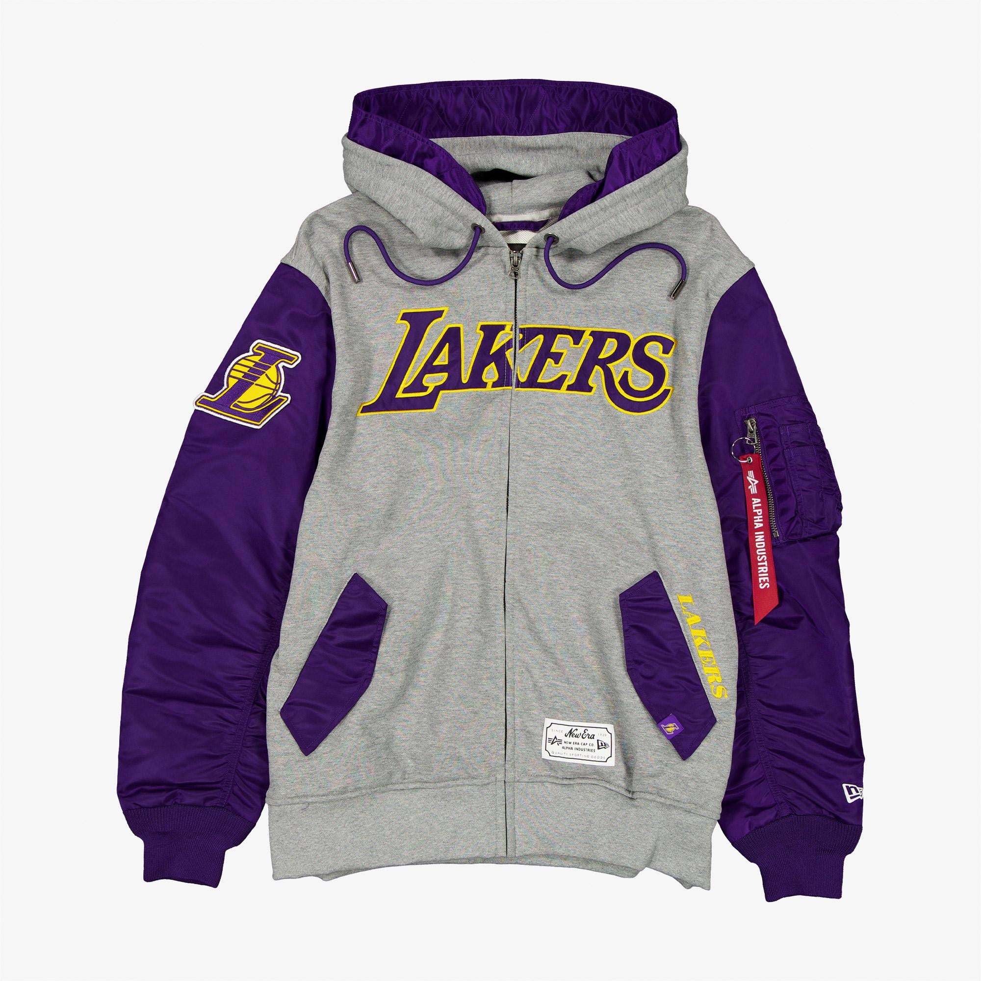 Alpha Industries x New Era Los Angeles Lakers Ma-1 Fermuarlı Unisex Gri Sweatshirt