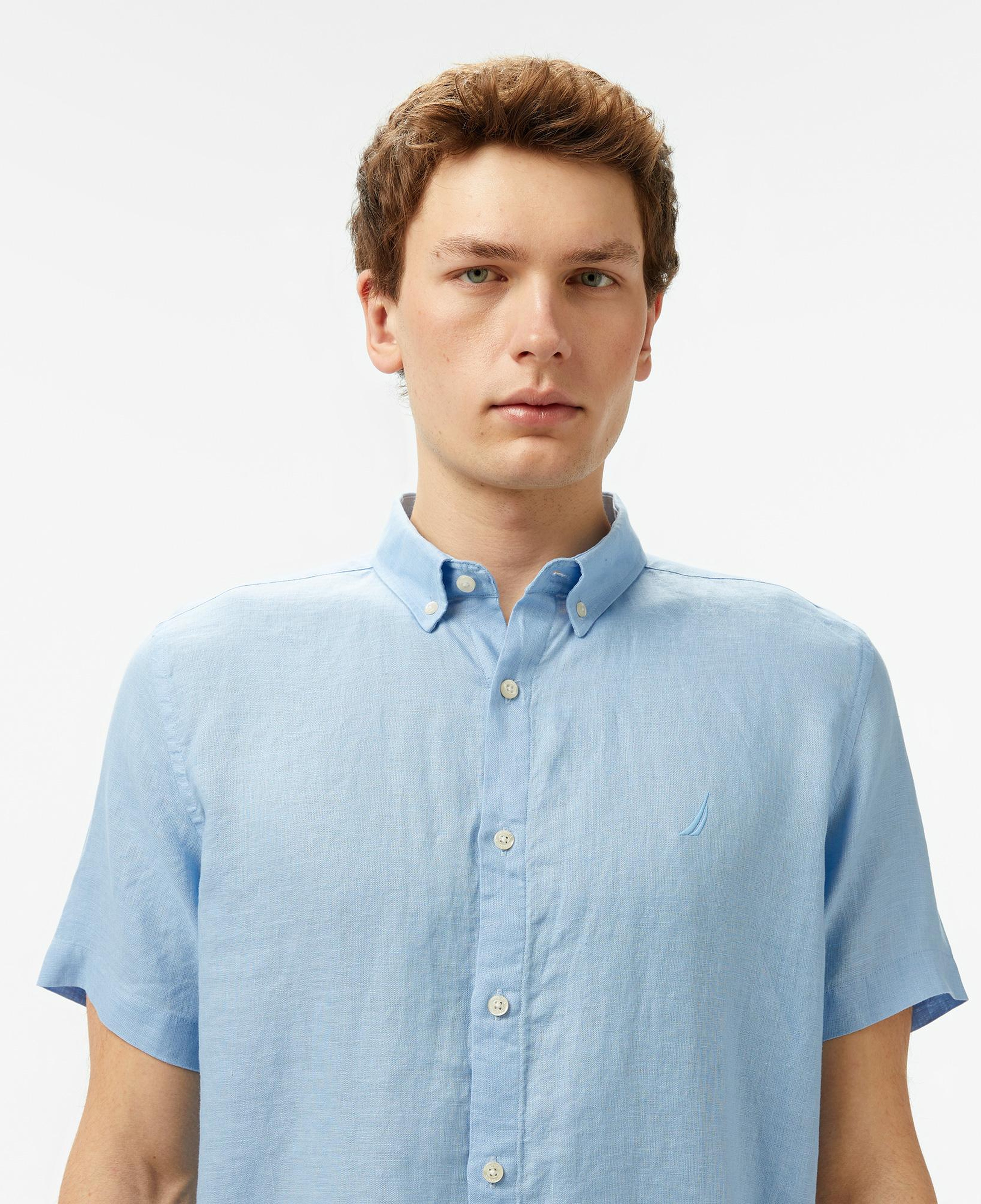 Nautica Erkek Mavi Classic Fit Keten Gömlek