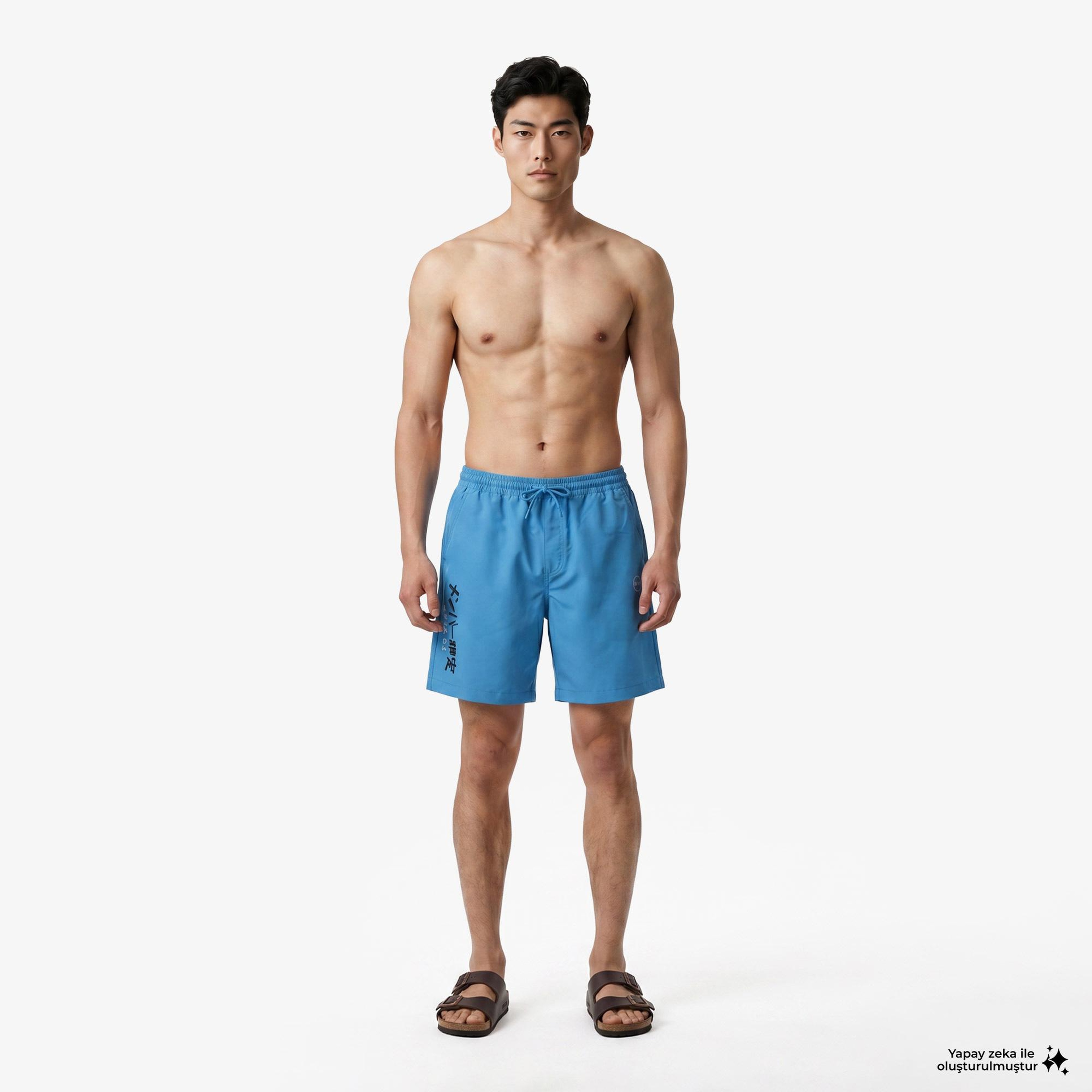 UNITED4 Regular Fit Erkek Mavi Deniz Şortu