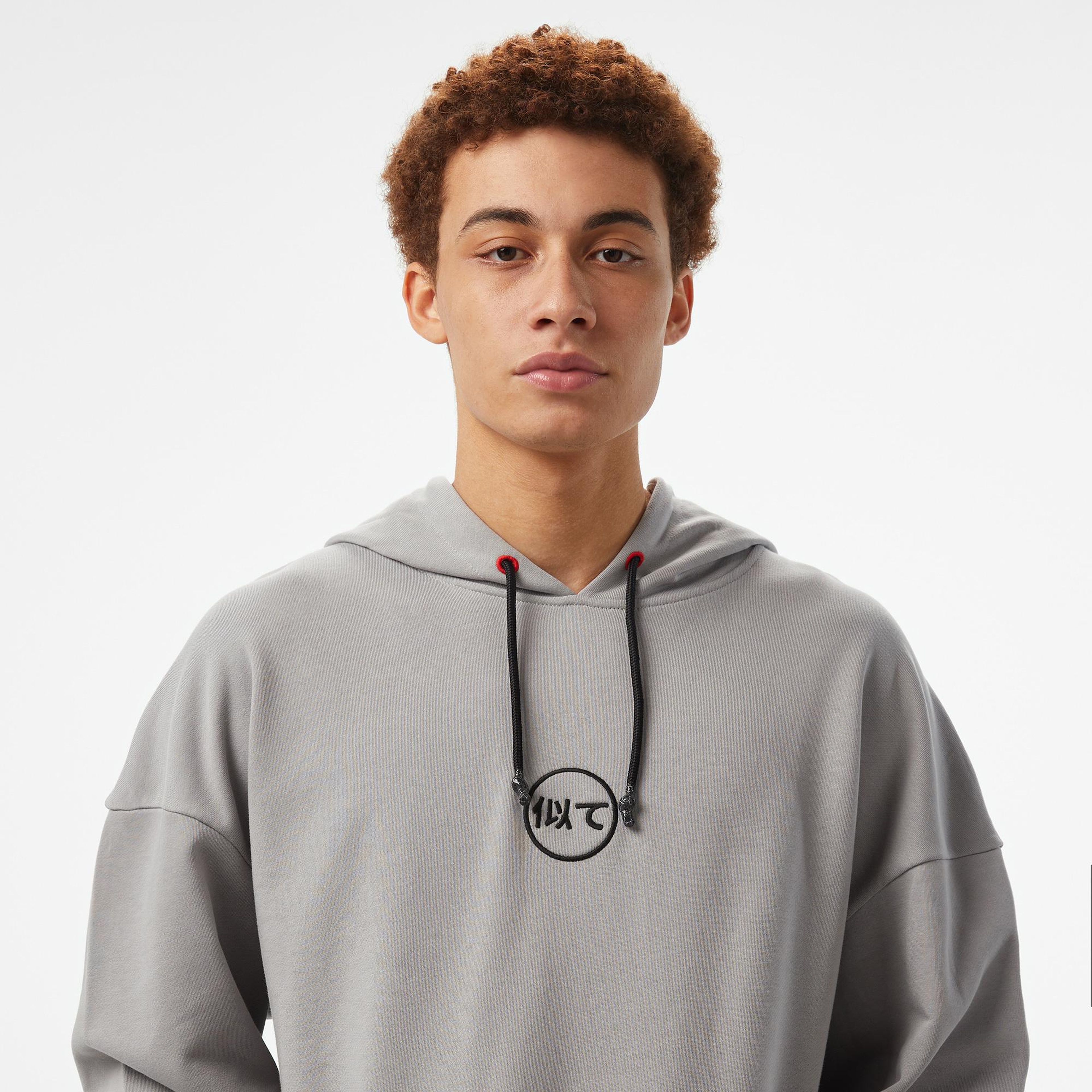 UNITED4 Motto Erkek Gri Hoodie