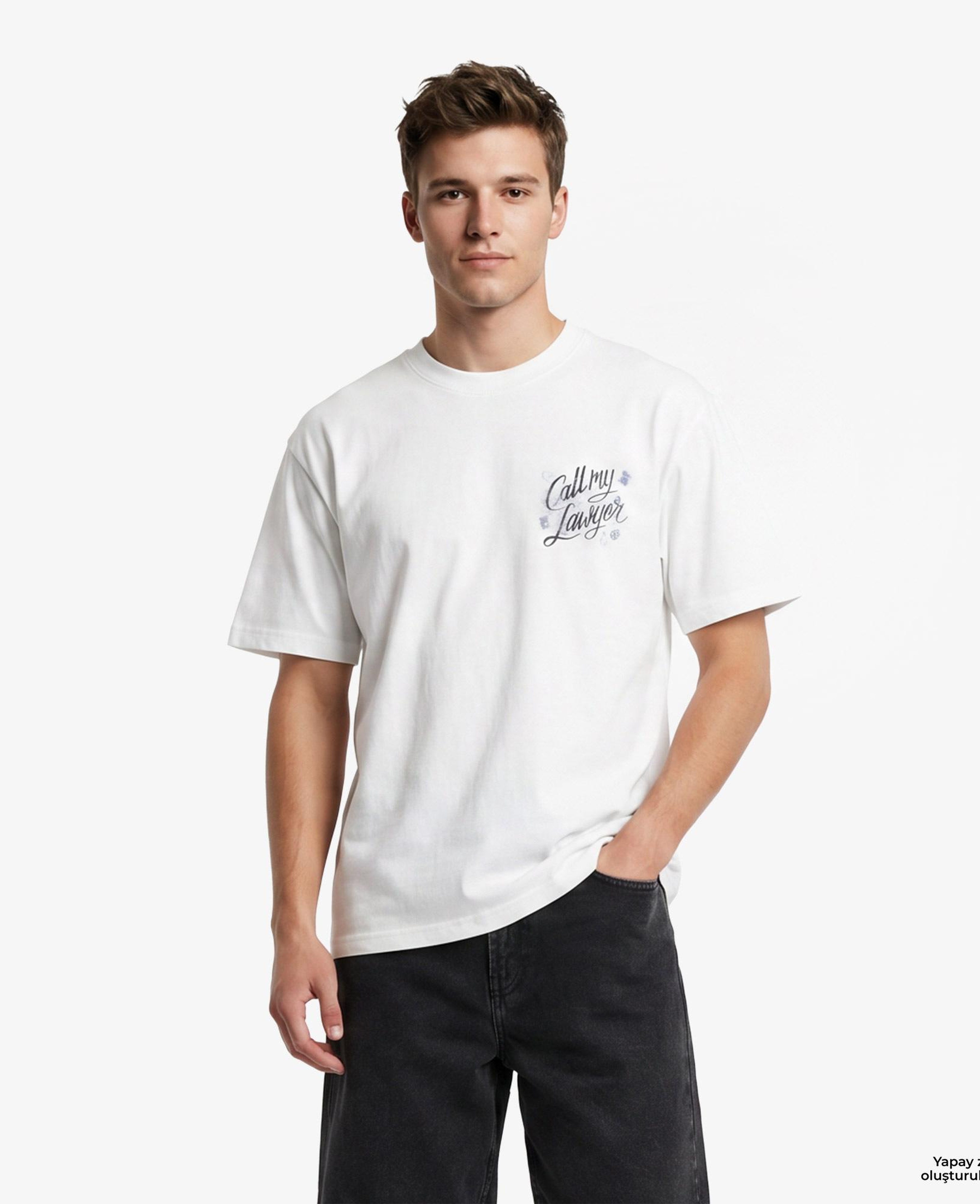 Market Airbrush Call My Lawyer Erkek Beyaz T-Shirt
