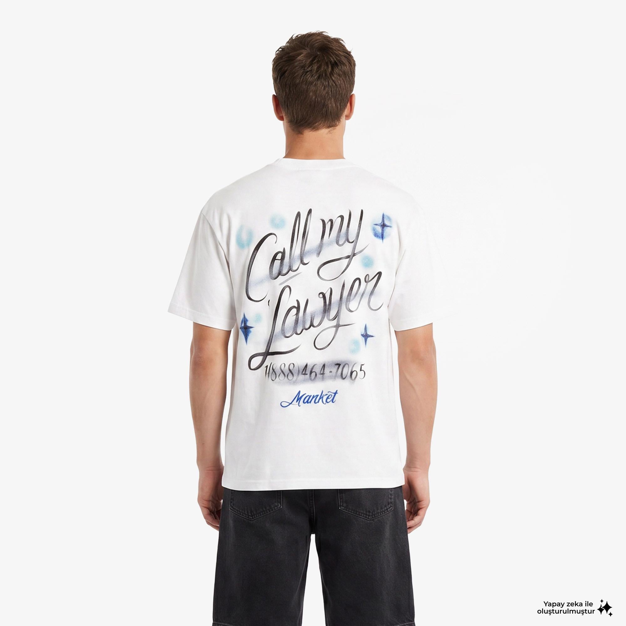 Market Airbrush Call My Lawyer Erkek Beyaz T-Shirt
