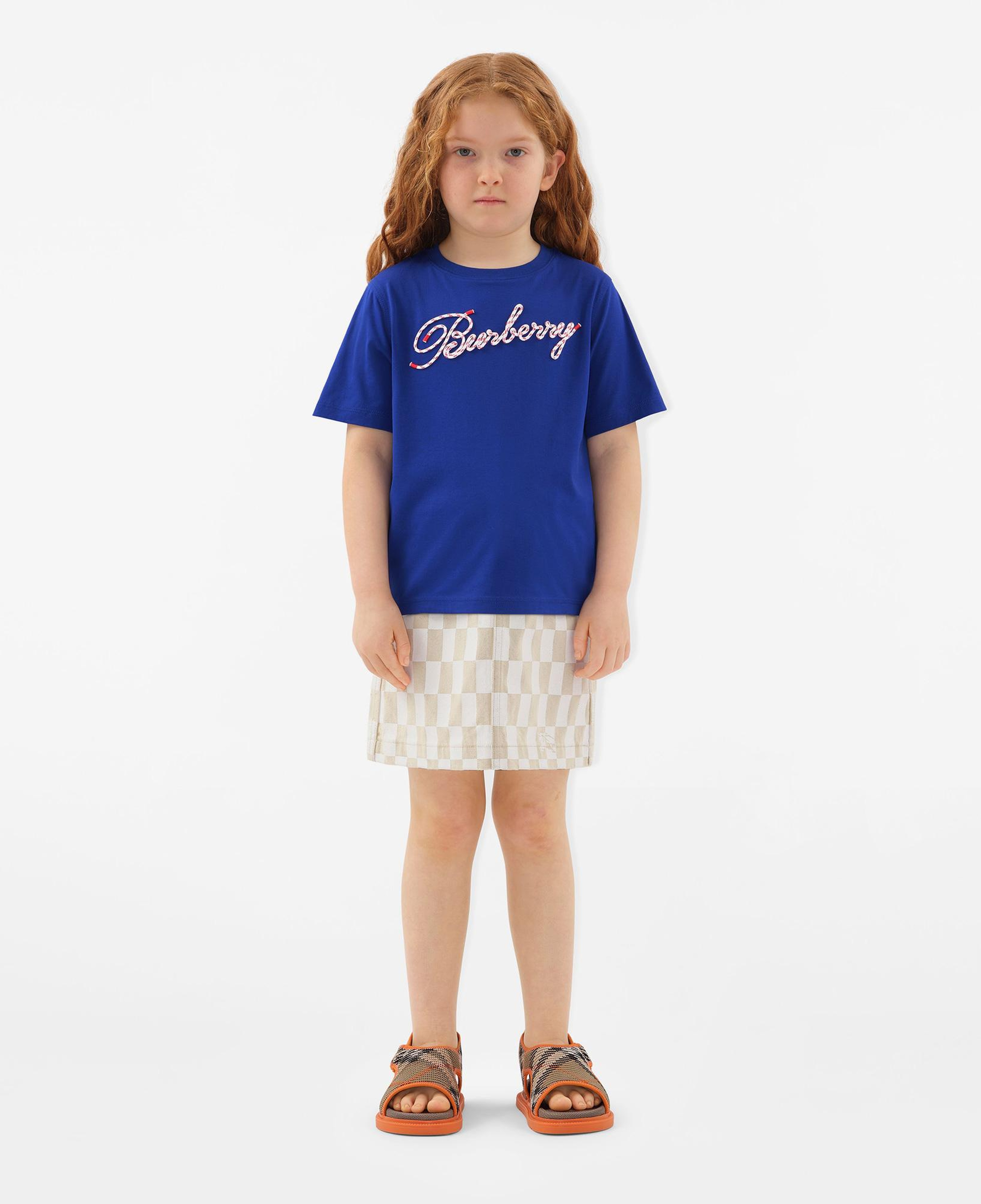 Burberry Cedar Rope Scrip Laces Logo Cotton Çocuk Lacivert T-Shirt
