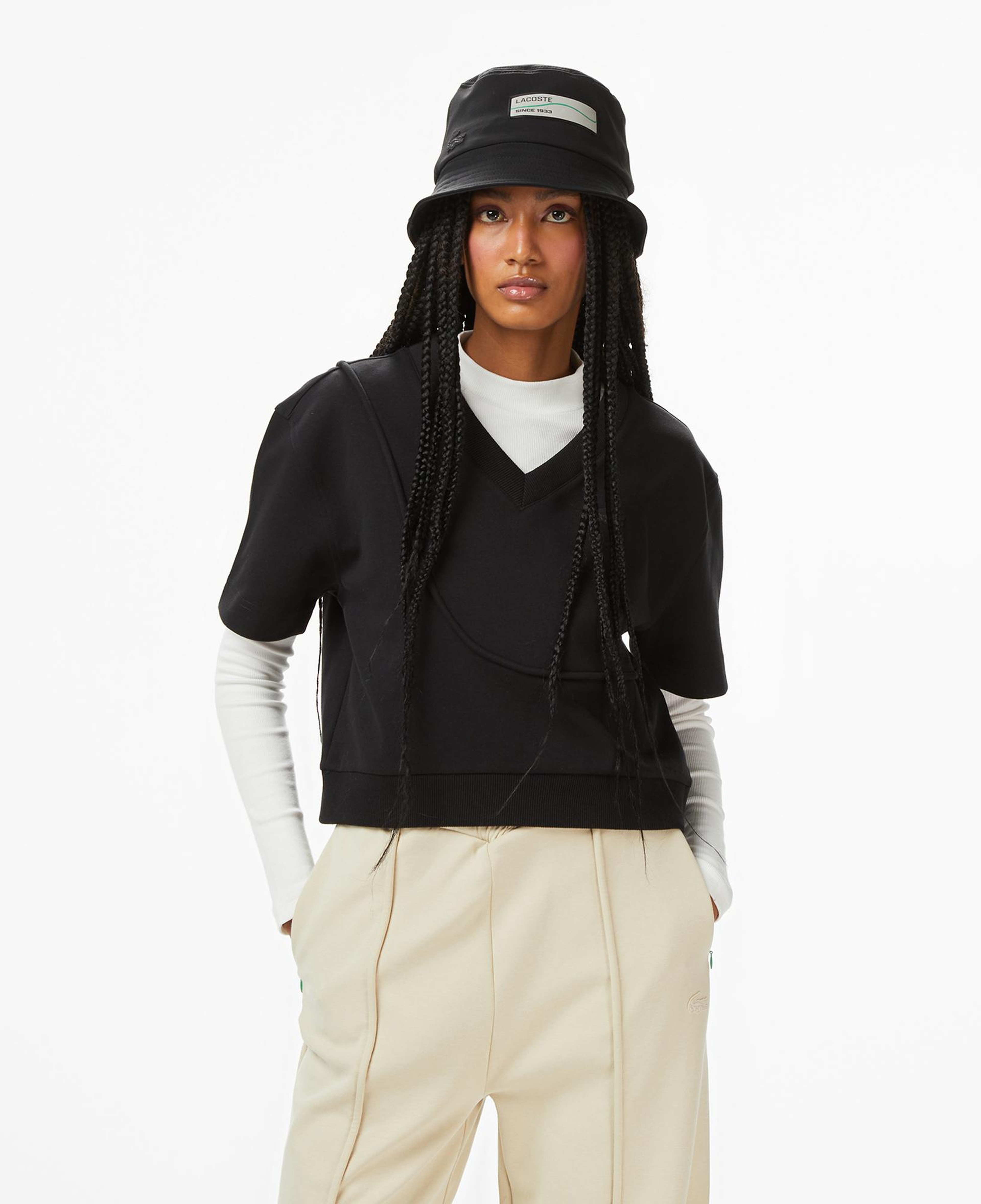 Lacoste x House of SuperStep Loose Fit Kadın Siyah T-Shirt