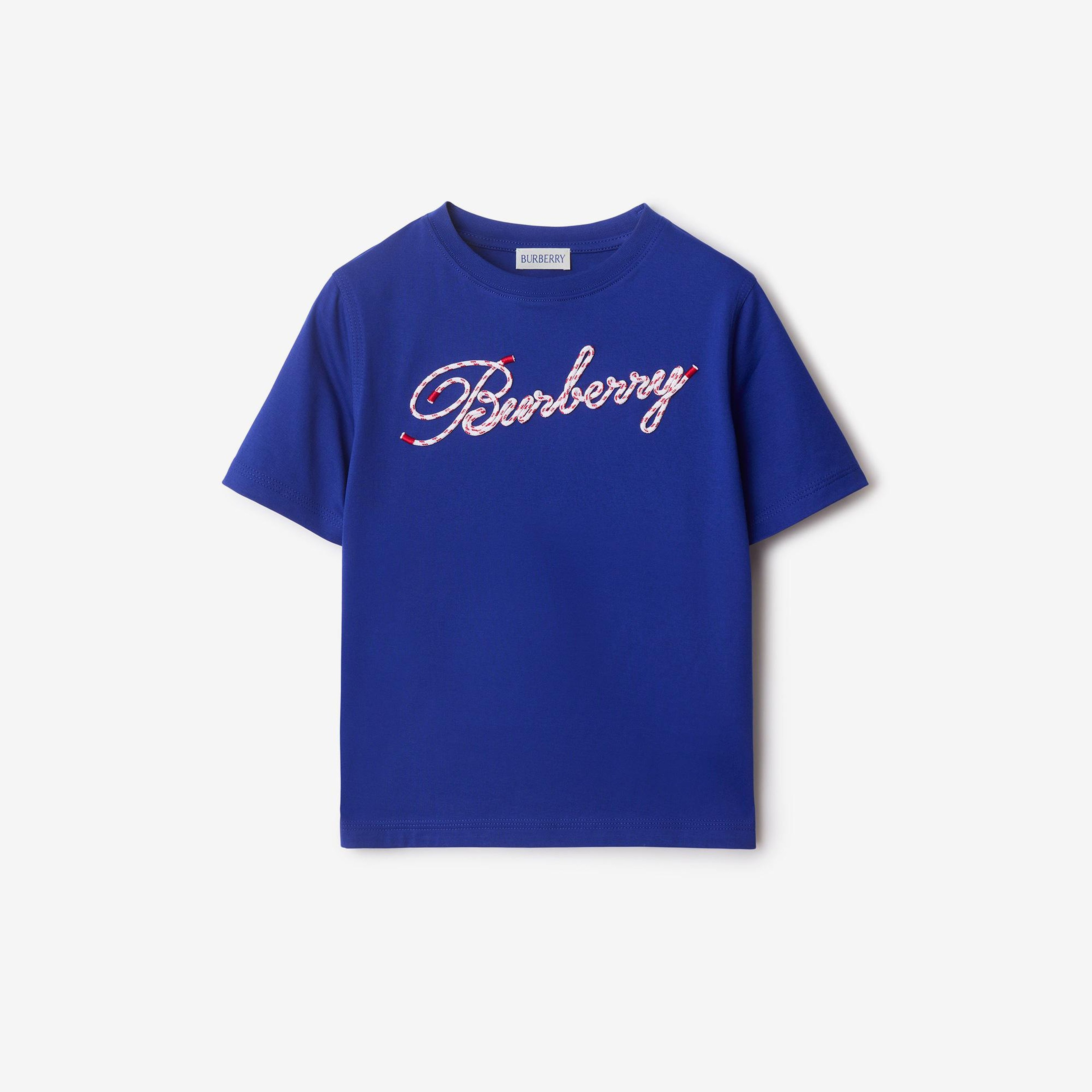Burberry Cedar Rope Scrip Laces Logo Cotton Çocuk Lacivert T-Shirt