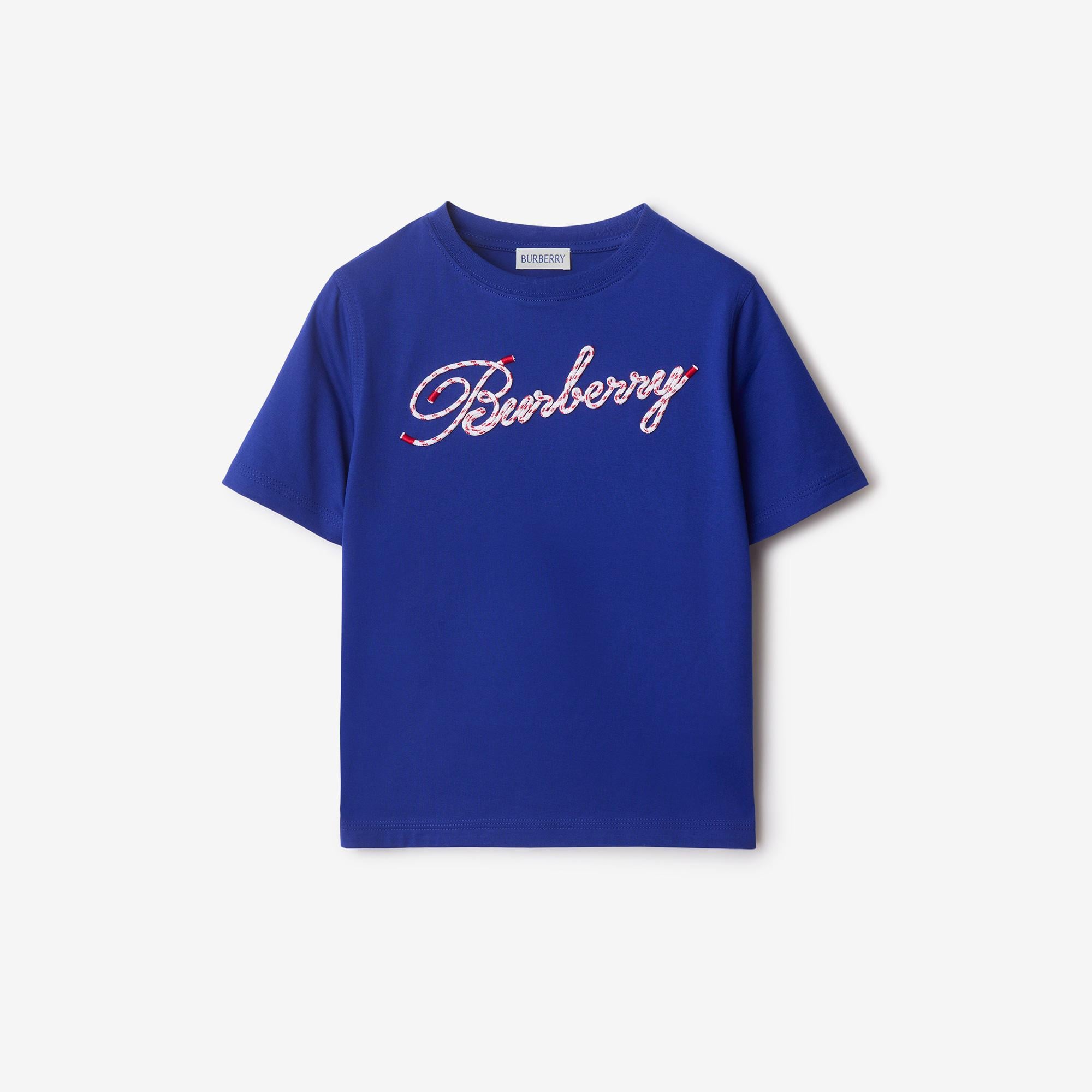 Burberry Cedar Rope Scrip Laces Logo Cotton Çocuk Lacivert T-Shirt