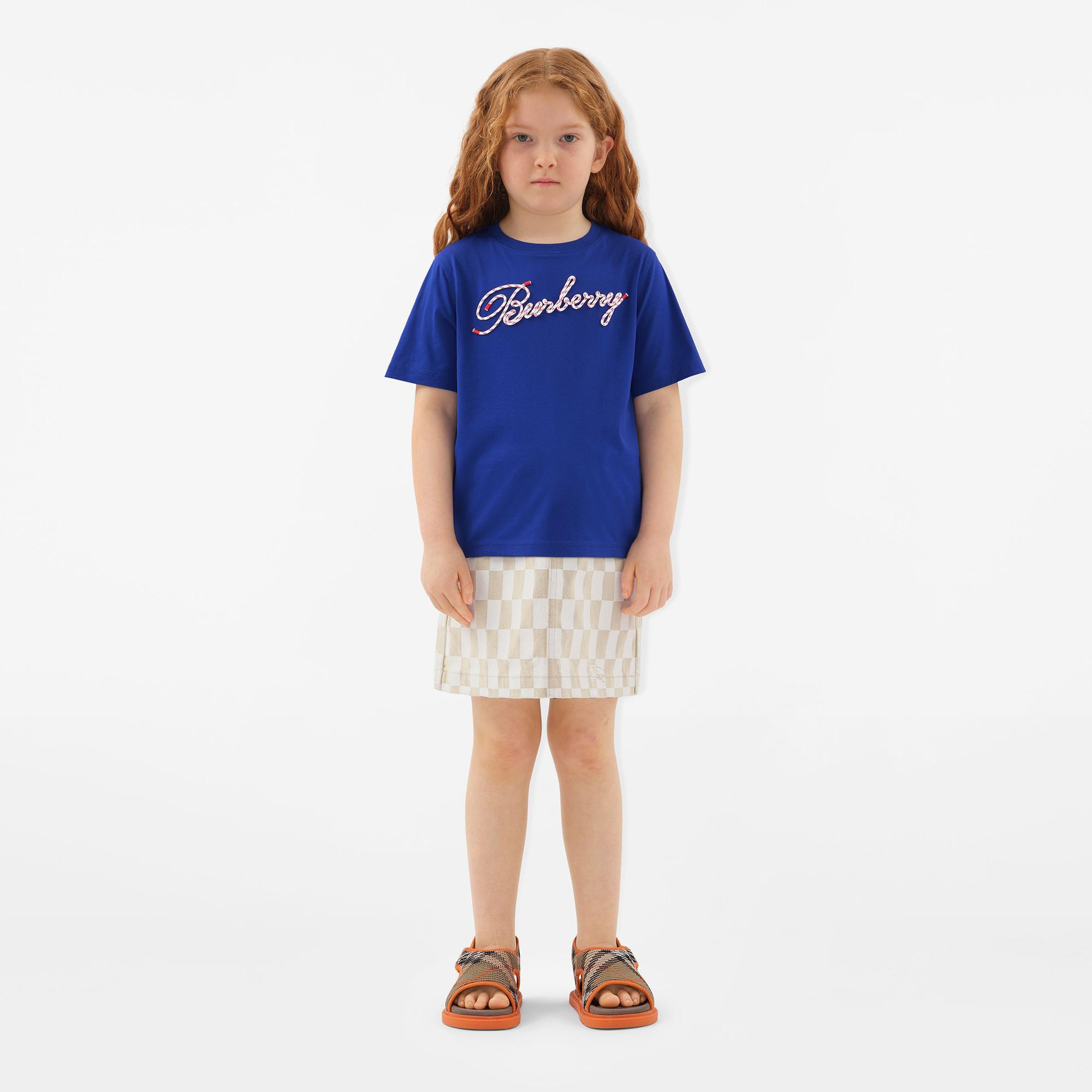 Burberry Cedar Rope Scrip Laces Logo Cotton Çocuk Lacivert T-Shirt