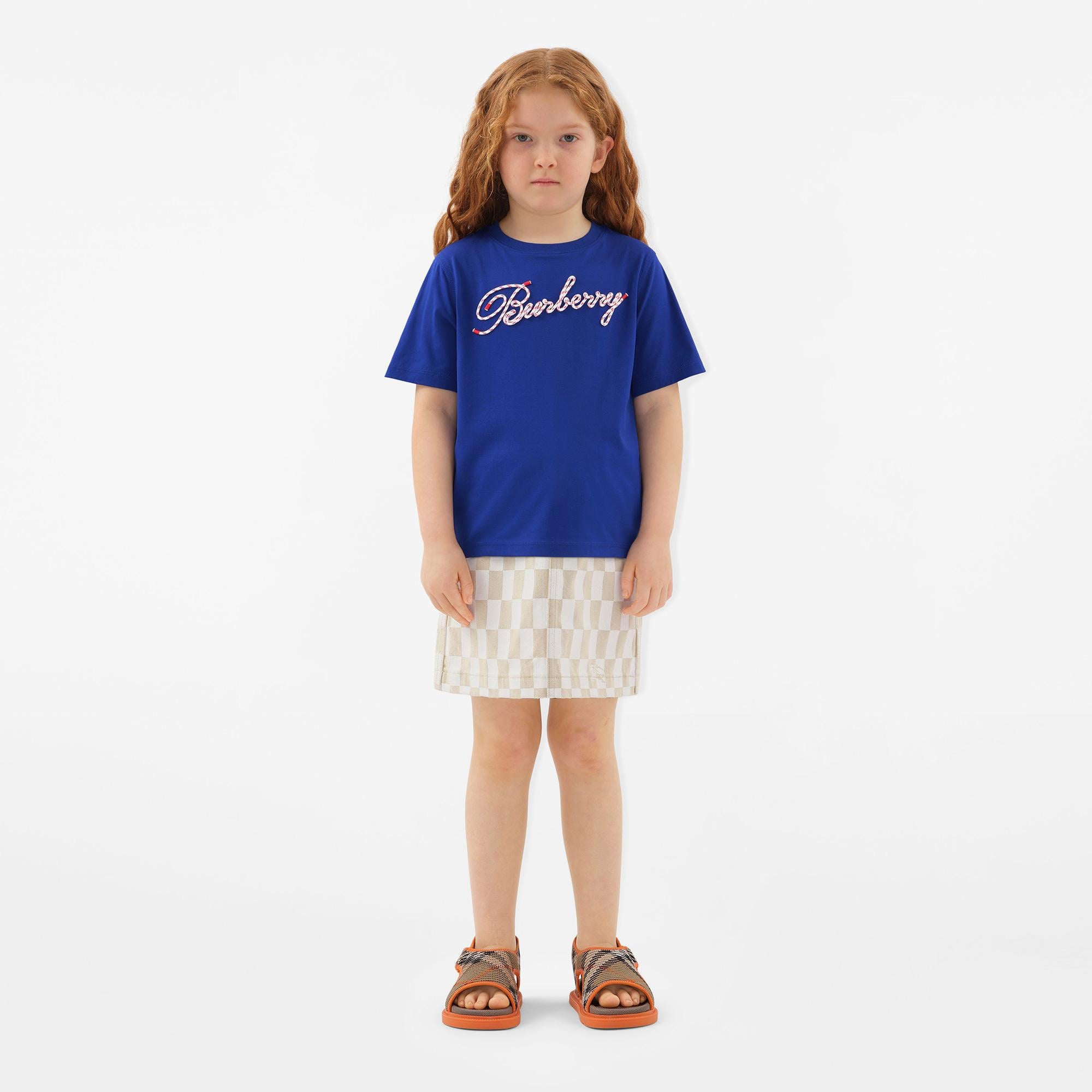 Burberry Cedar Rope Scrip Laces Logo Cotton Çocuk Lacivert T-Shirt