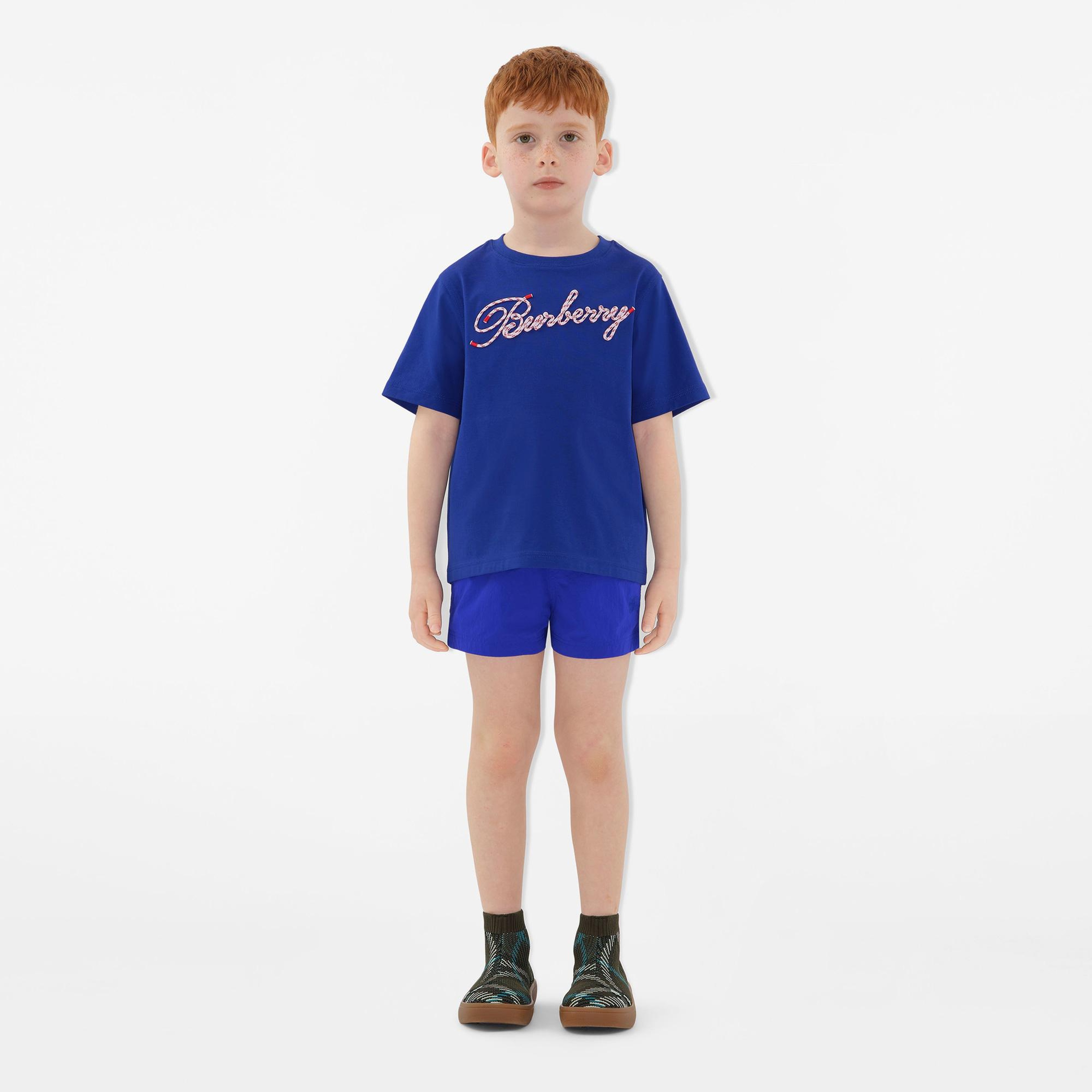 Burberry Cedar Rope Scrip Laces Logo Cotton Çocuk Lacivert T-Shirt