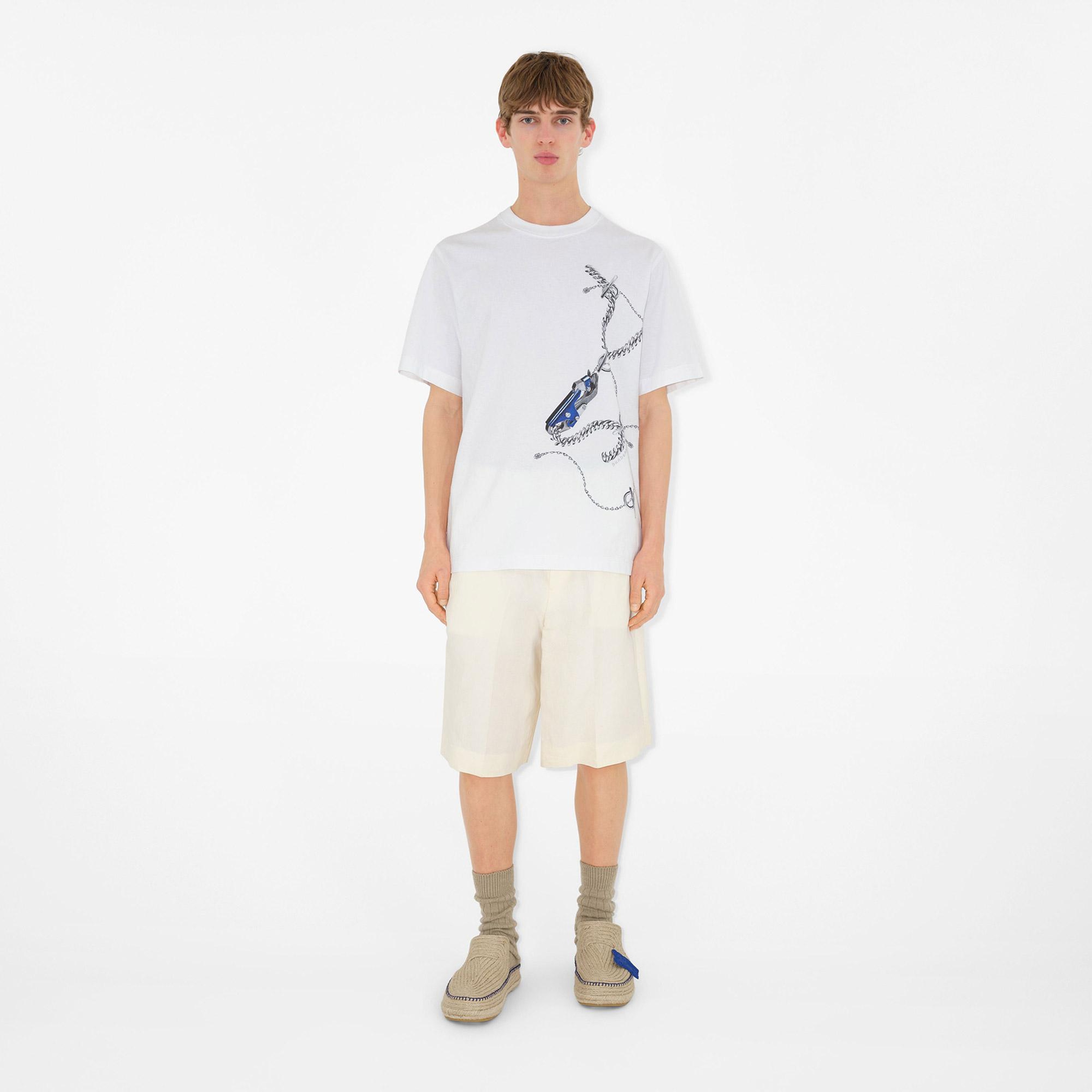 Erkek Beyaz Pamuk T-Shirt
