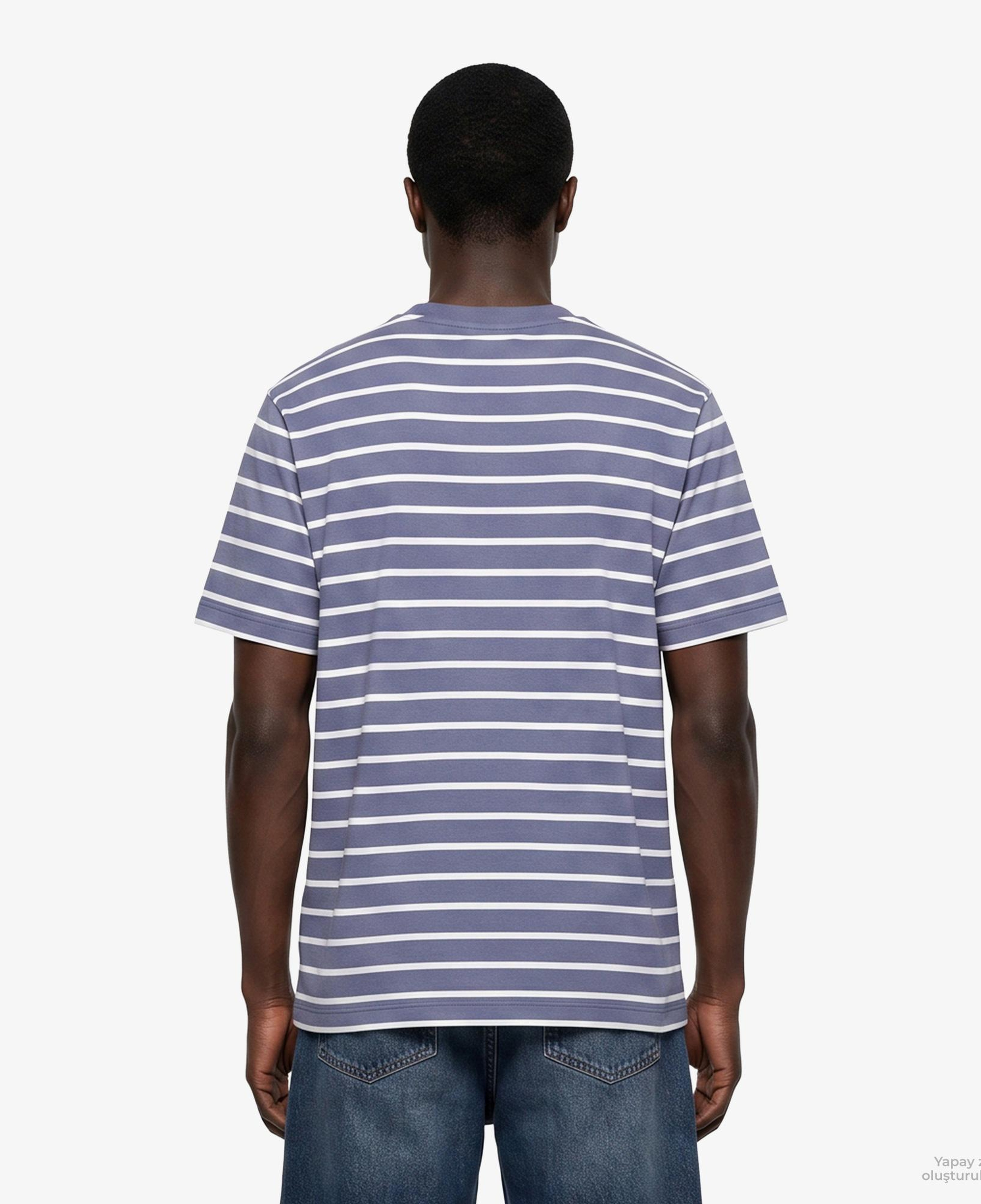Calvin Klein 16S Stripe Easy Logo Erkek Mavi T-Shirt