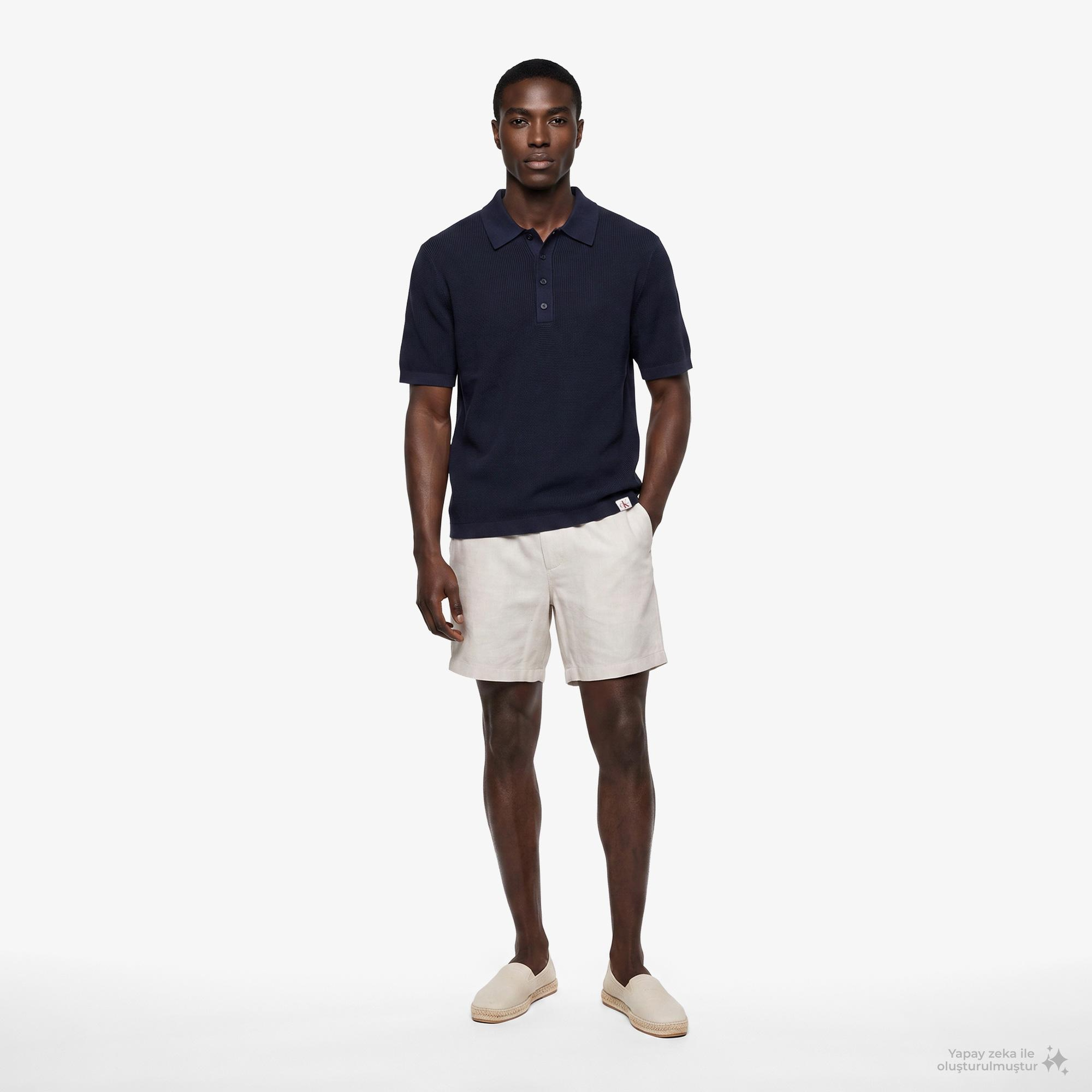 Calvin Klein Cotton Waffle Erkek Mavi Triko