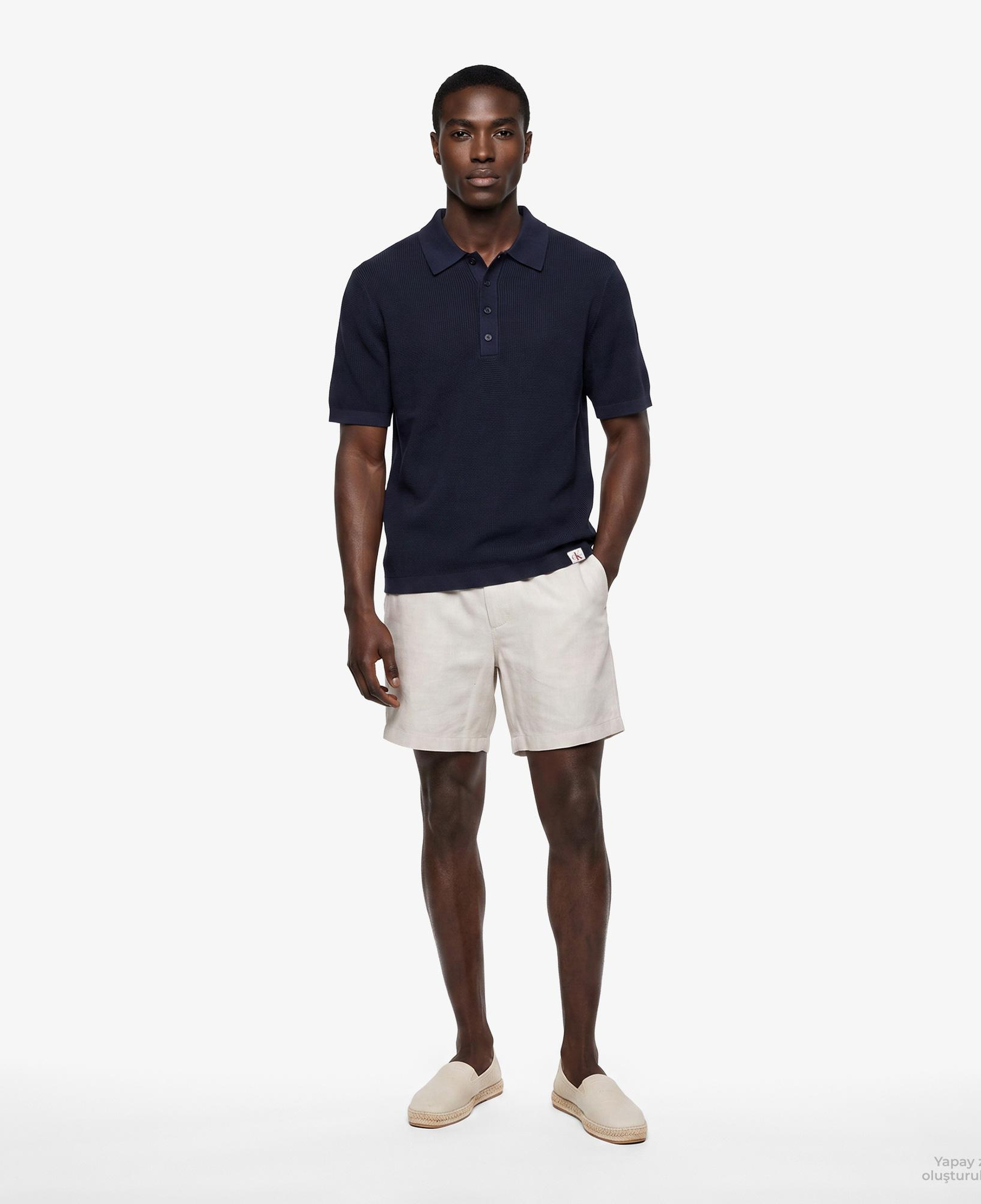 Calvin Klein Cotton Waffle Erkek Mavi Triko