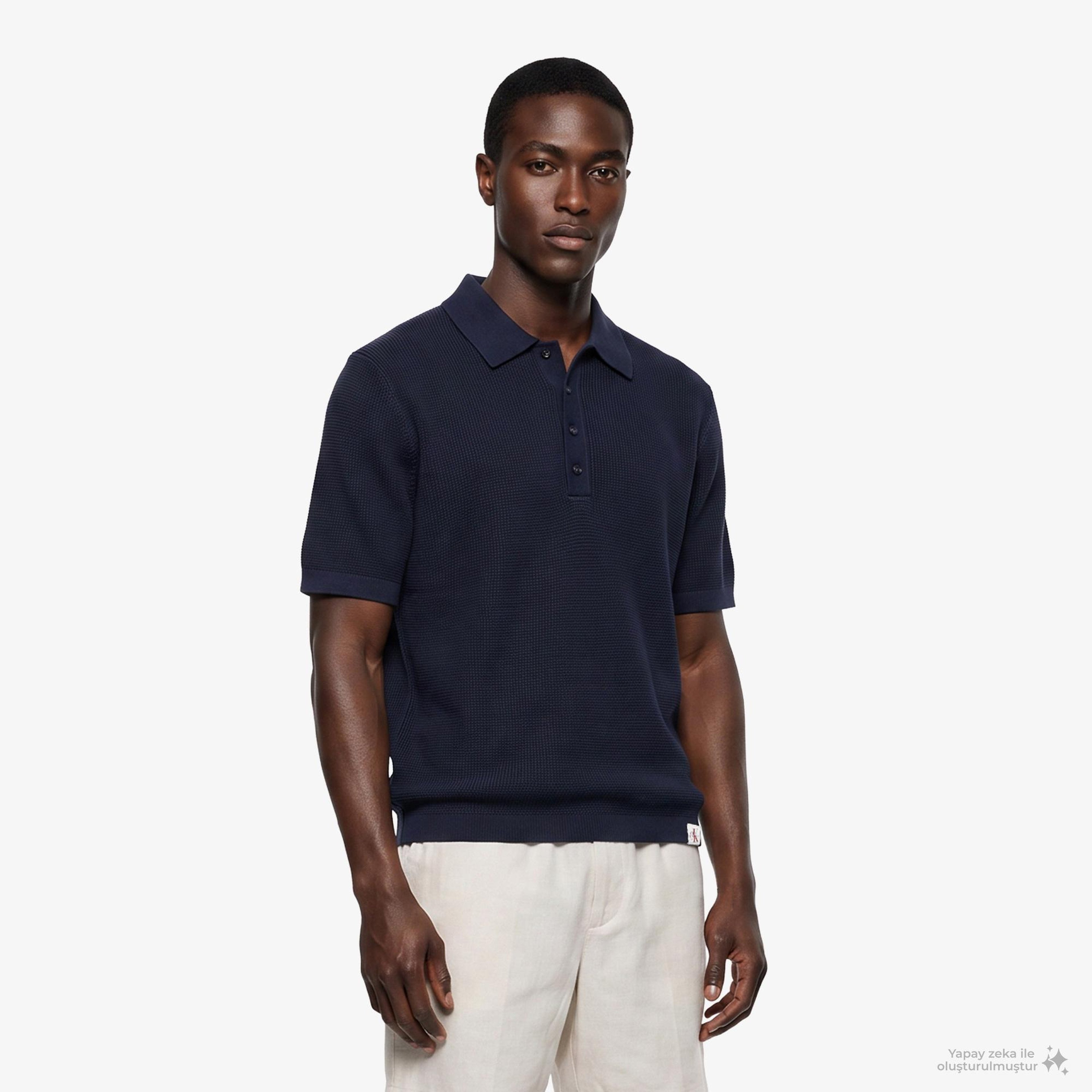 Calvin Klein Cotton Waffle Erkek Mavi Triko