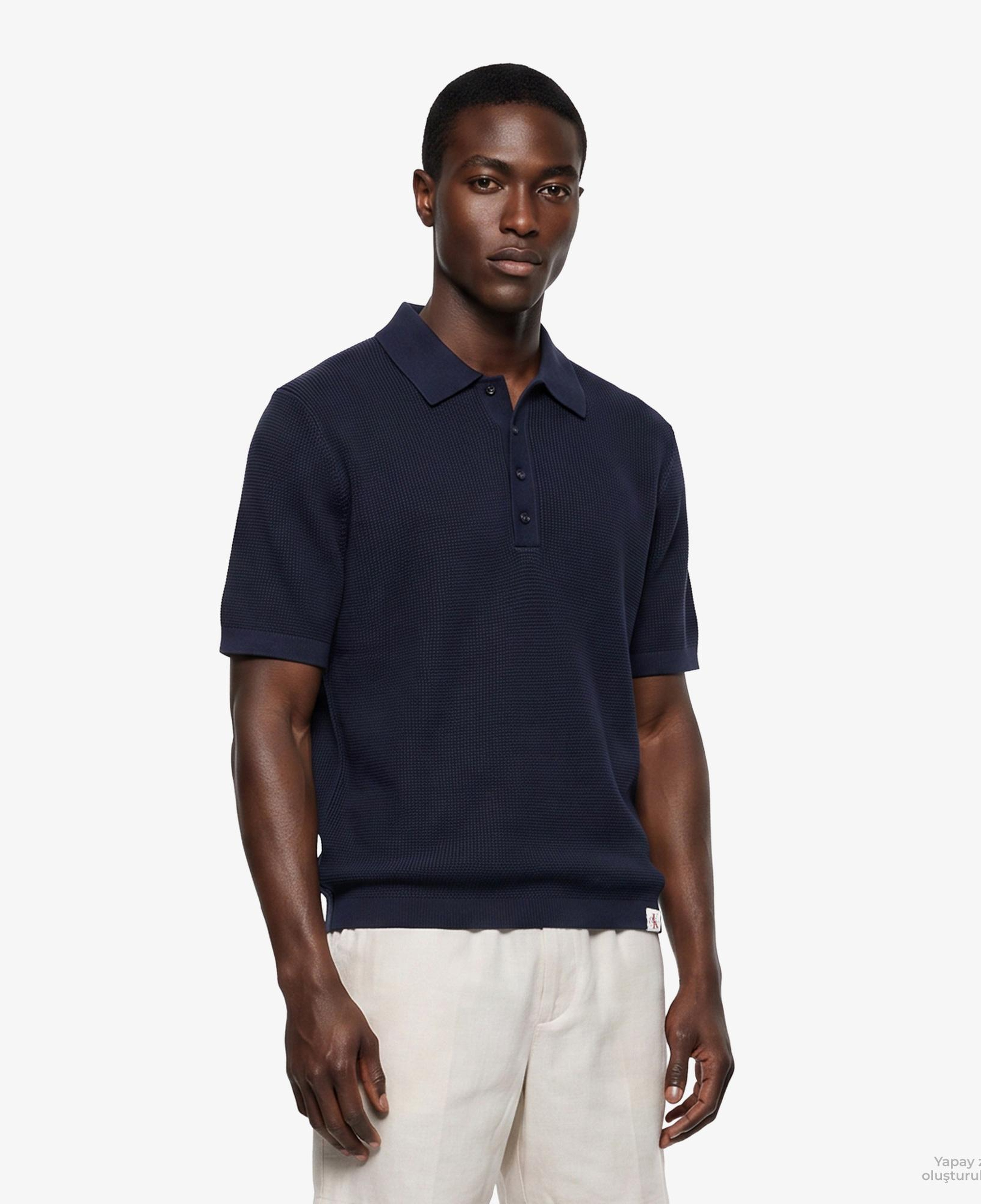 Calvin Klein Cotton Waffle Erkek Mavi Triko