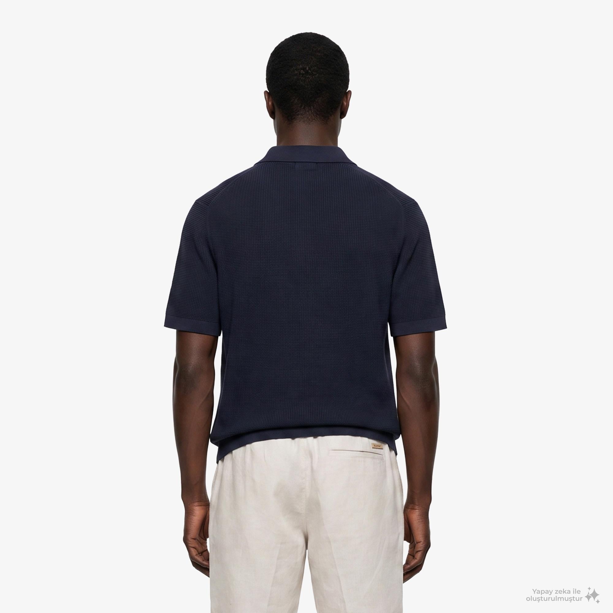 Calvin Klein Cotton Waffle Erkek Mavi Triko