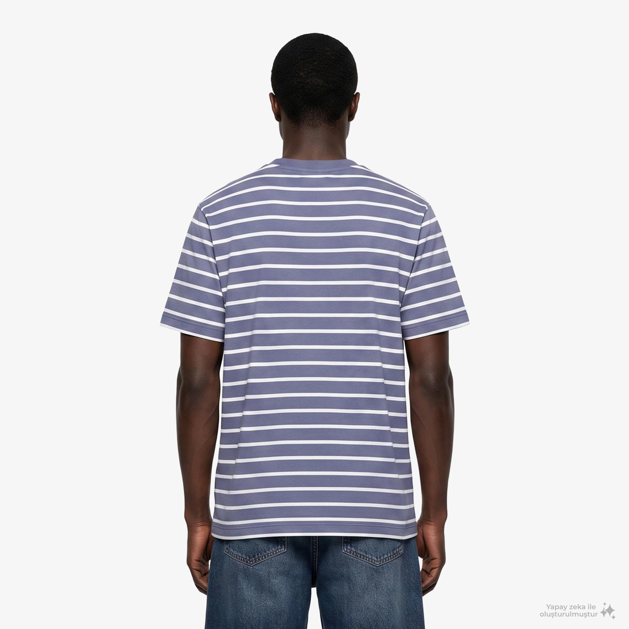 Calvin Klein 16S Stripe Easy Logo Erkek Mavi T-Shirt