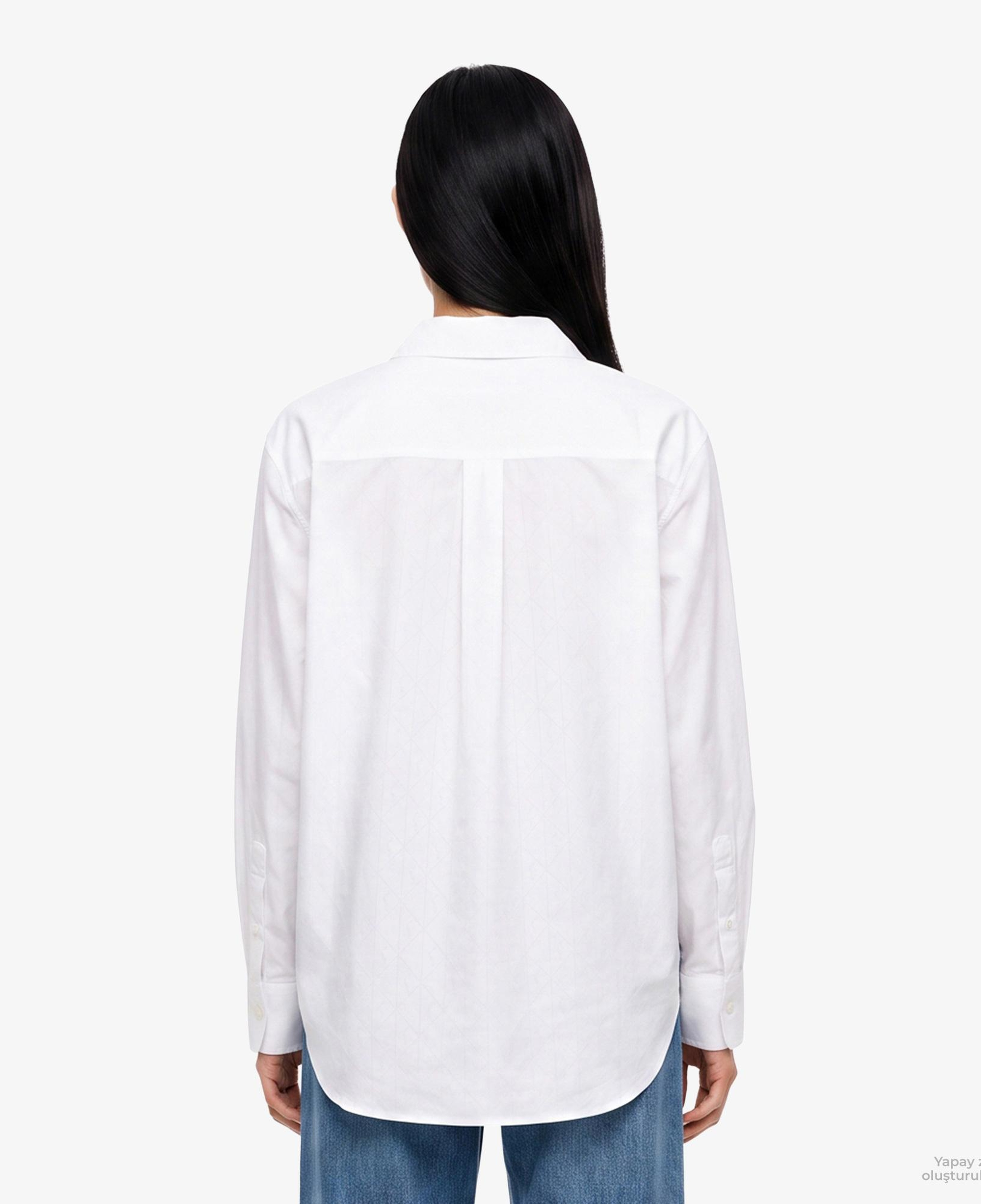 Calvin Klein Cotton Poplin Jacquard Relaxed Kadın Beyaz Gömlek