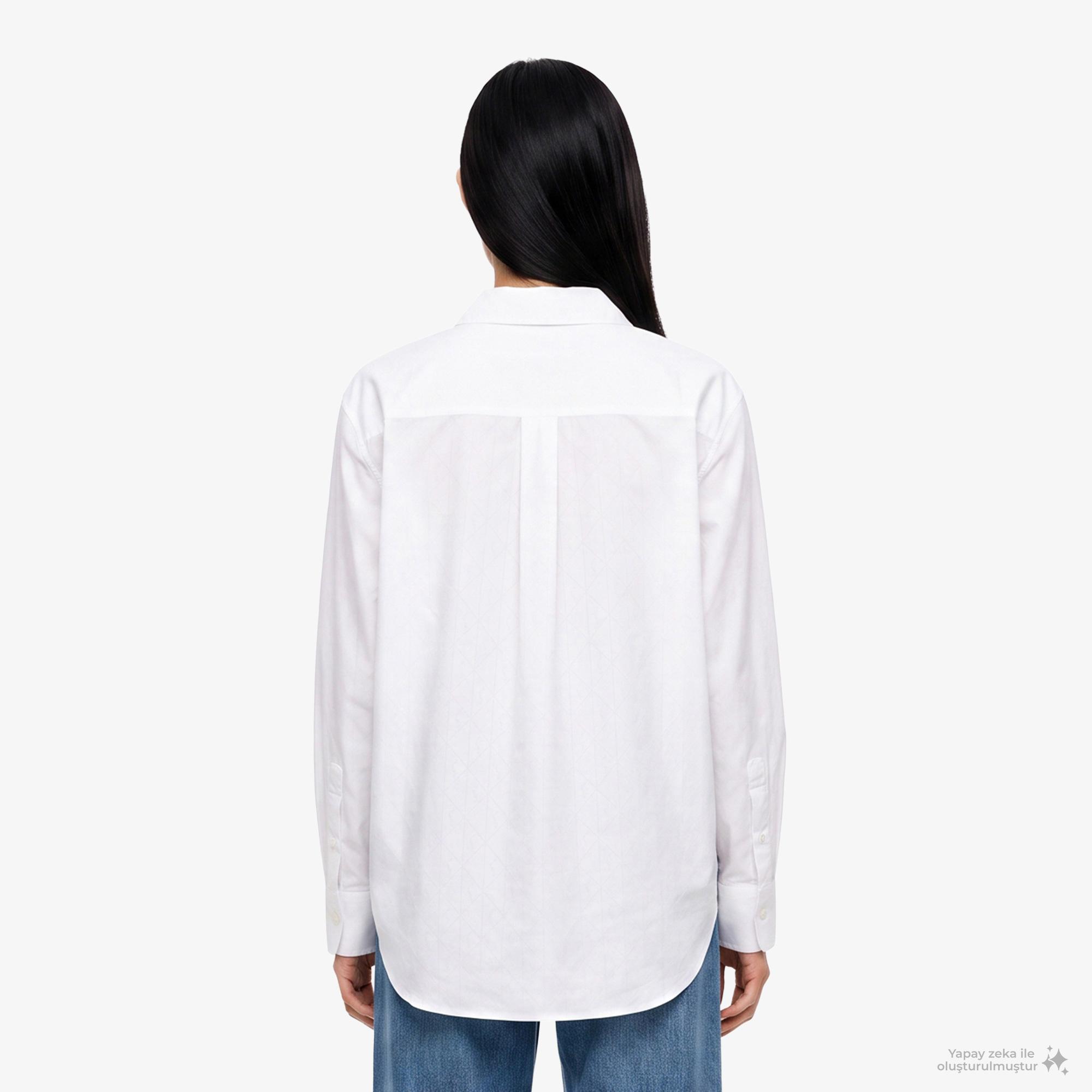 Calvin Klein Cotton Poplin Jacquard Relaxed Kadın Beyaz Gömlek