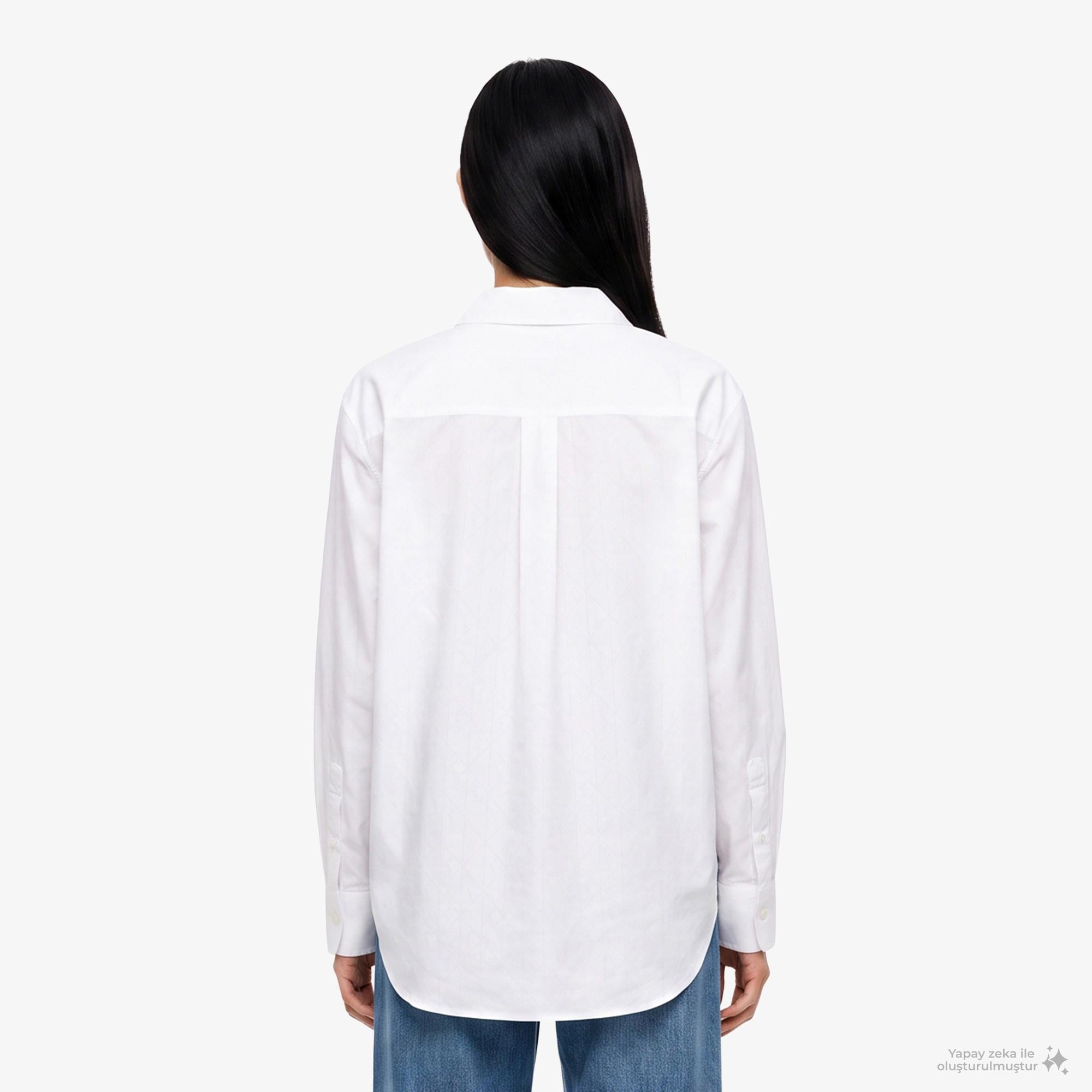 Calvin Klein Cotton Poplin Jacquard Relaxed Kadın Beyaz Gömlek