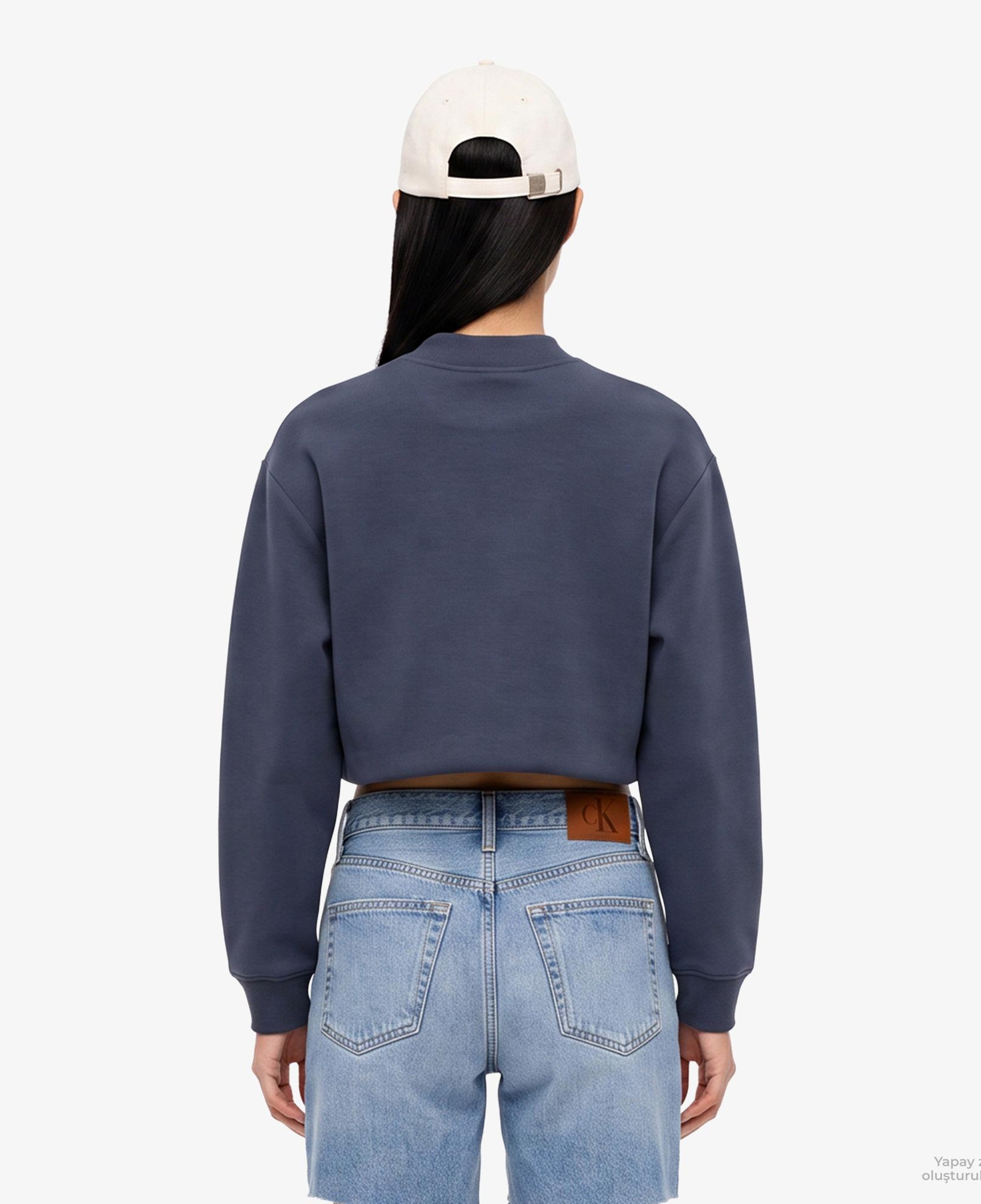 Calvin Klein Cropped Sporty Scuba Bomber Kadın Mavi Ceket