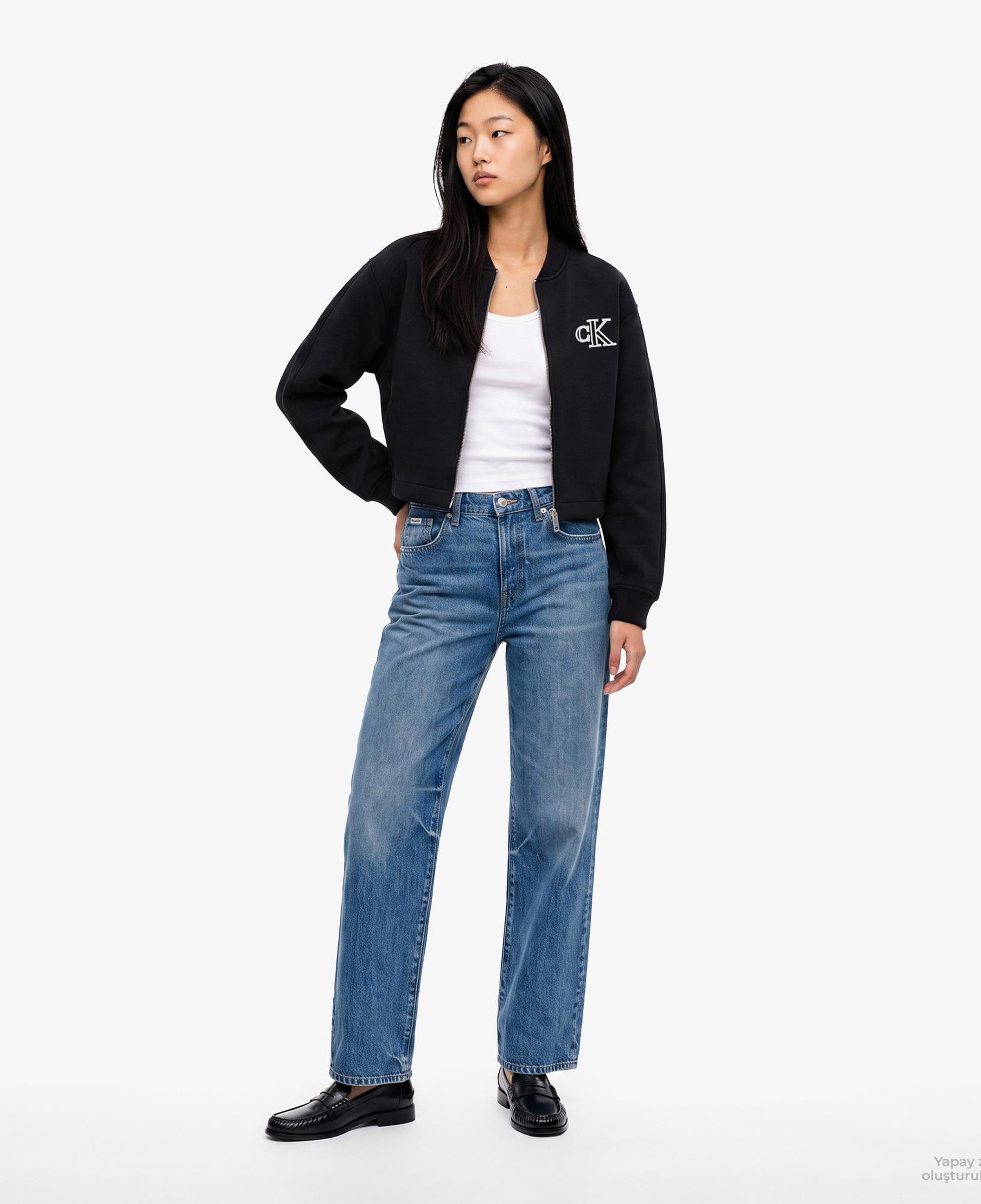 Calvin Klein Cropped Sporty Scuba Bomber Kadın Siyah Ceket
