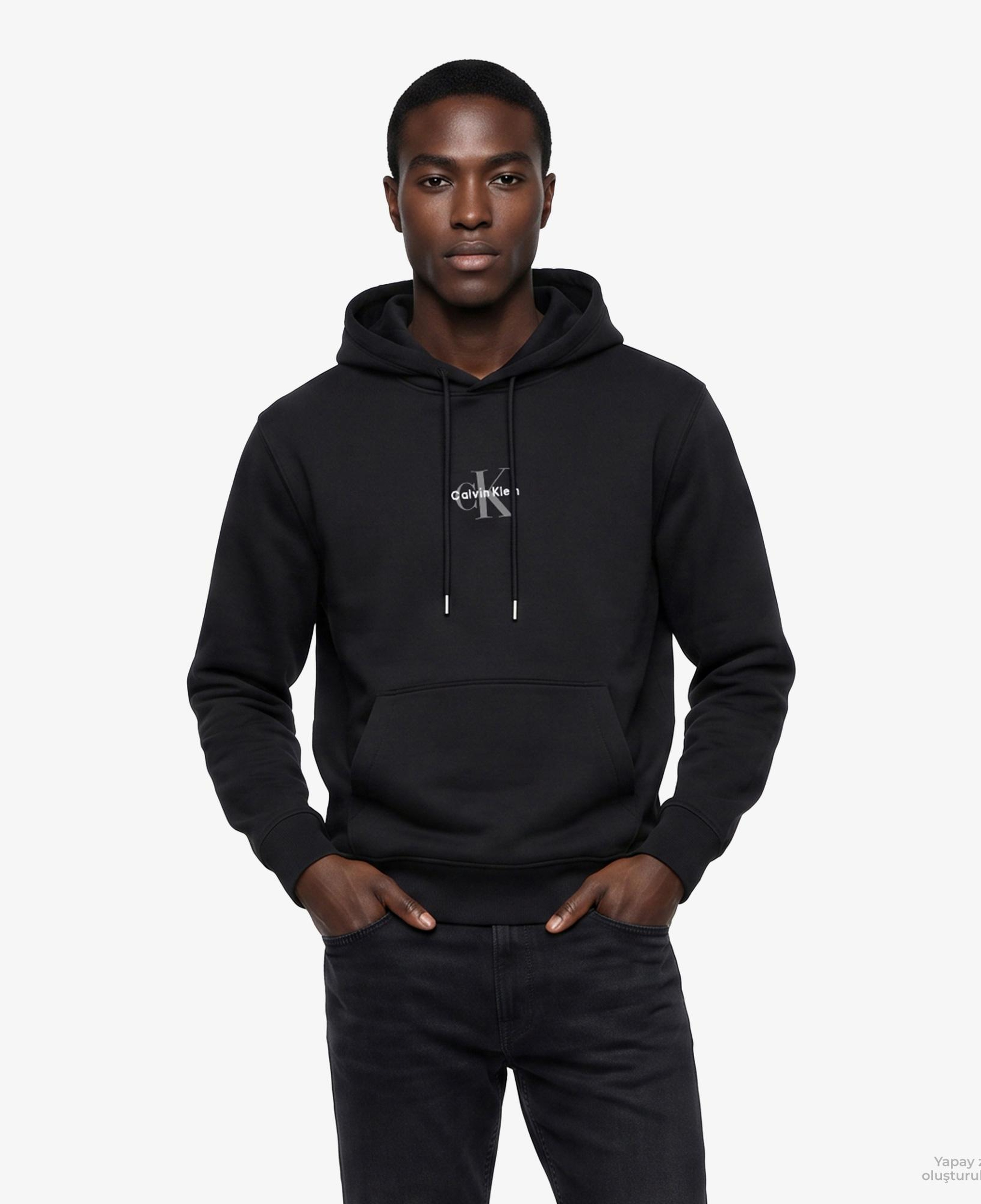 Calvin Klein Terry Micro Monologo Erkek Siyah Sweatshirt