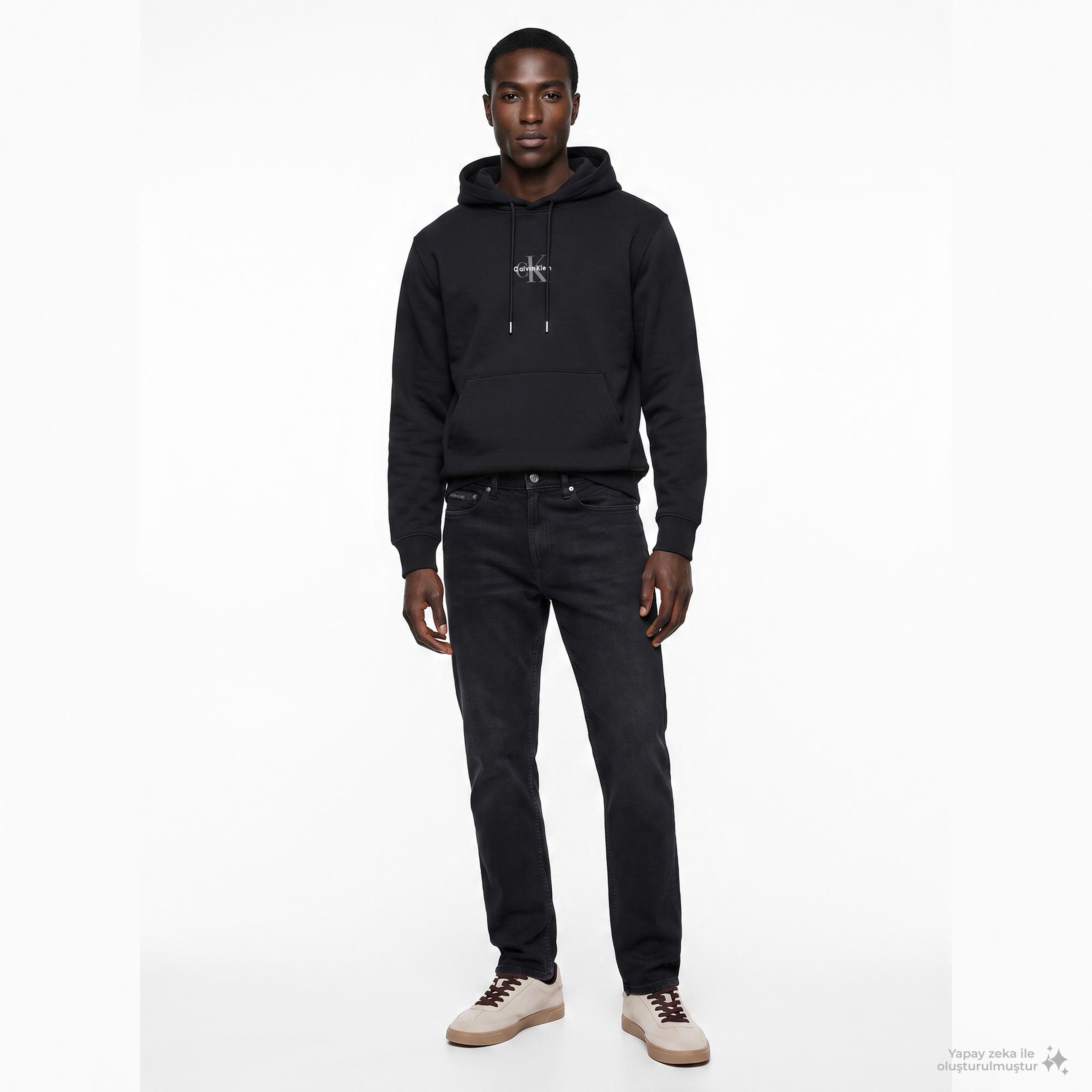 Calvin Klein Terry Micro Monologo Erkek Siyah Sweatshirt