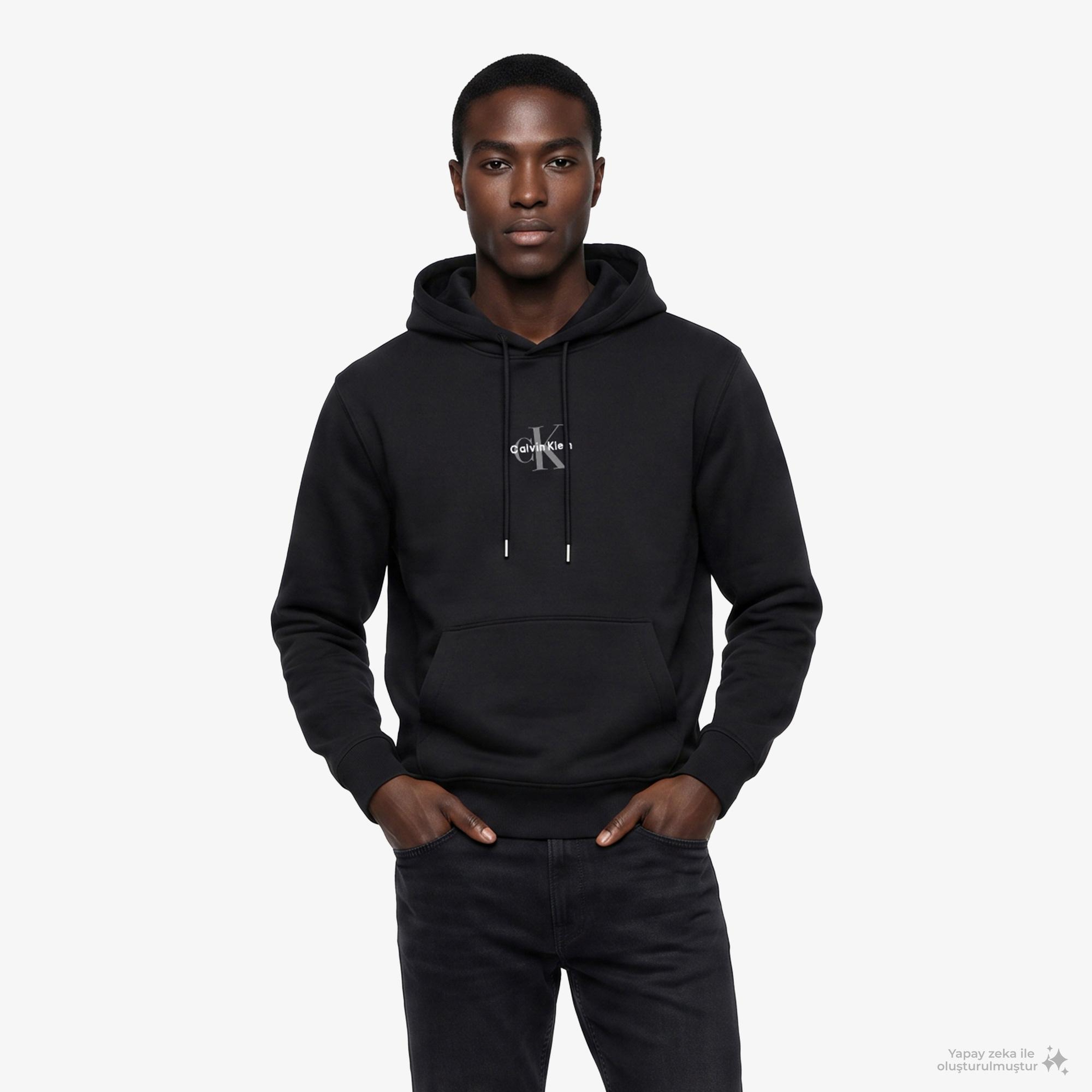 Calvin Klein Terry Micro Monologo Erkek Siyah Sweatshirt