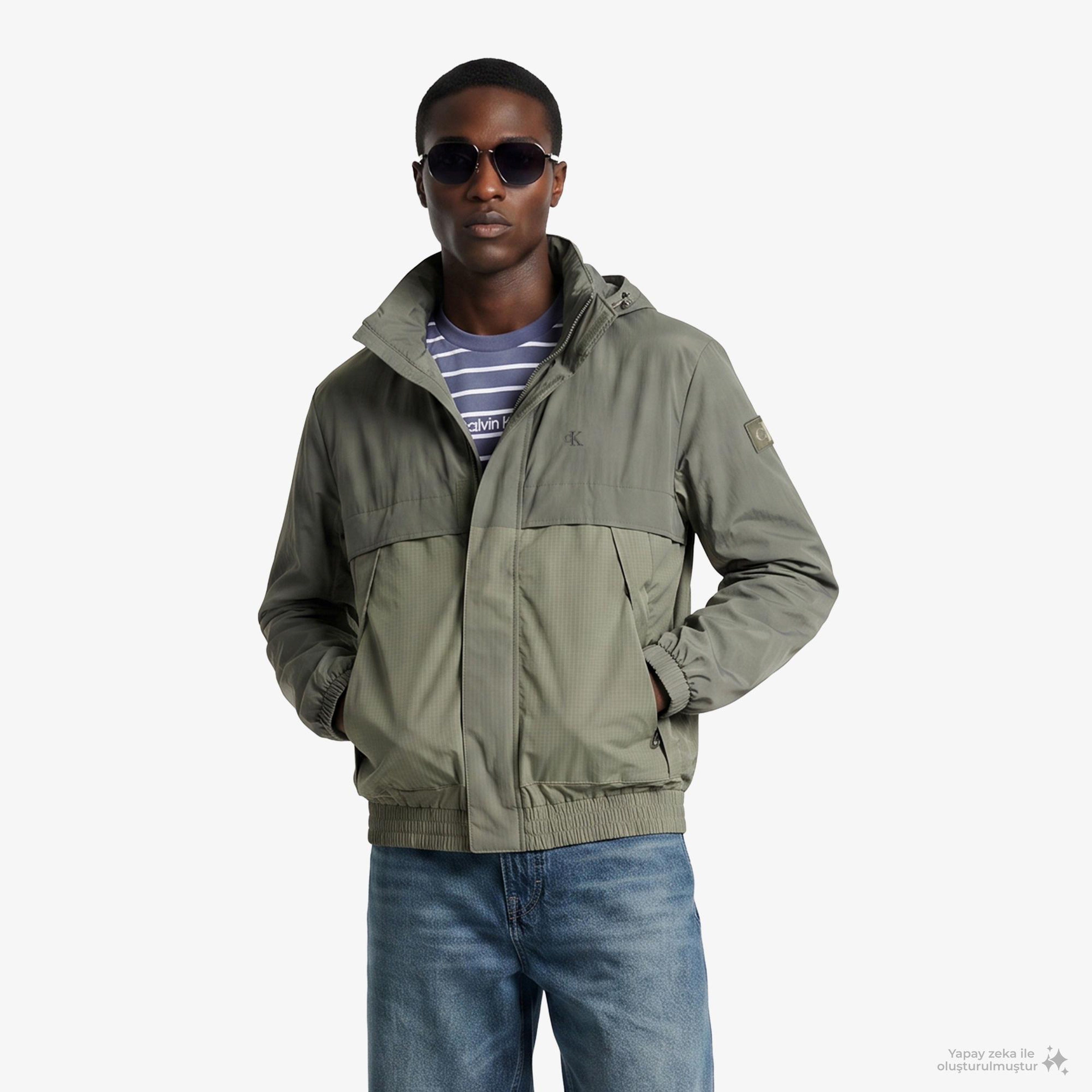 Calvin Klein Nylon Mixed Media Erkek Bej Ceket