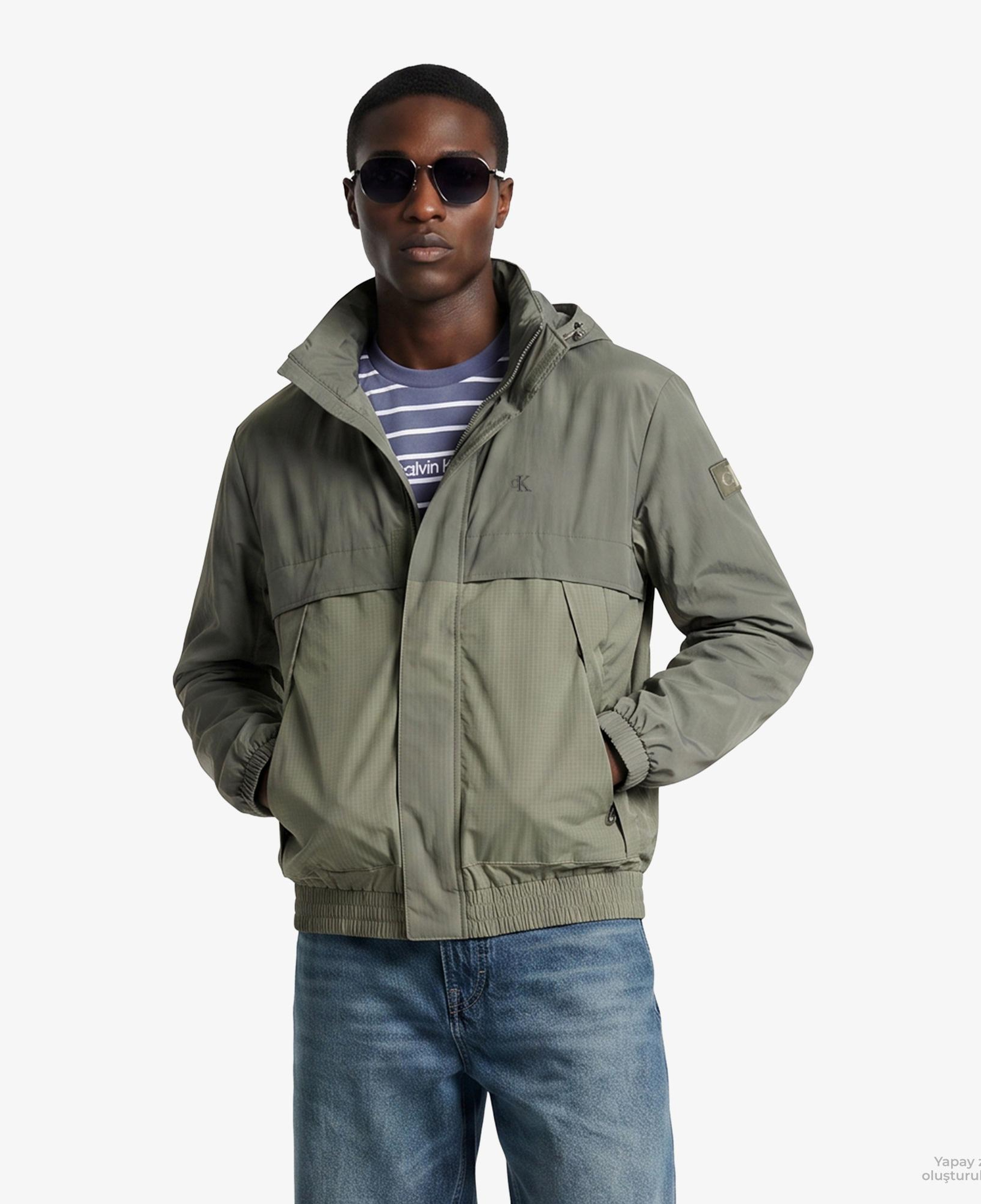 Calvin Klein Nylon Mixed Media Erkek Bej Ceket