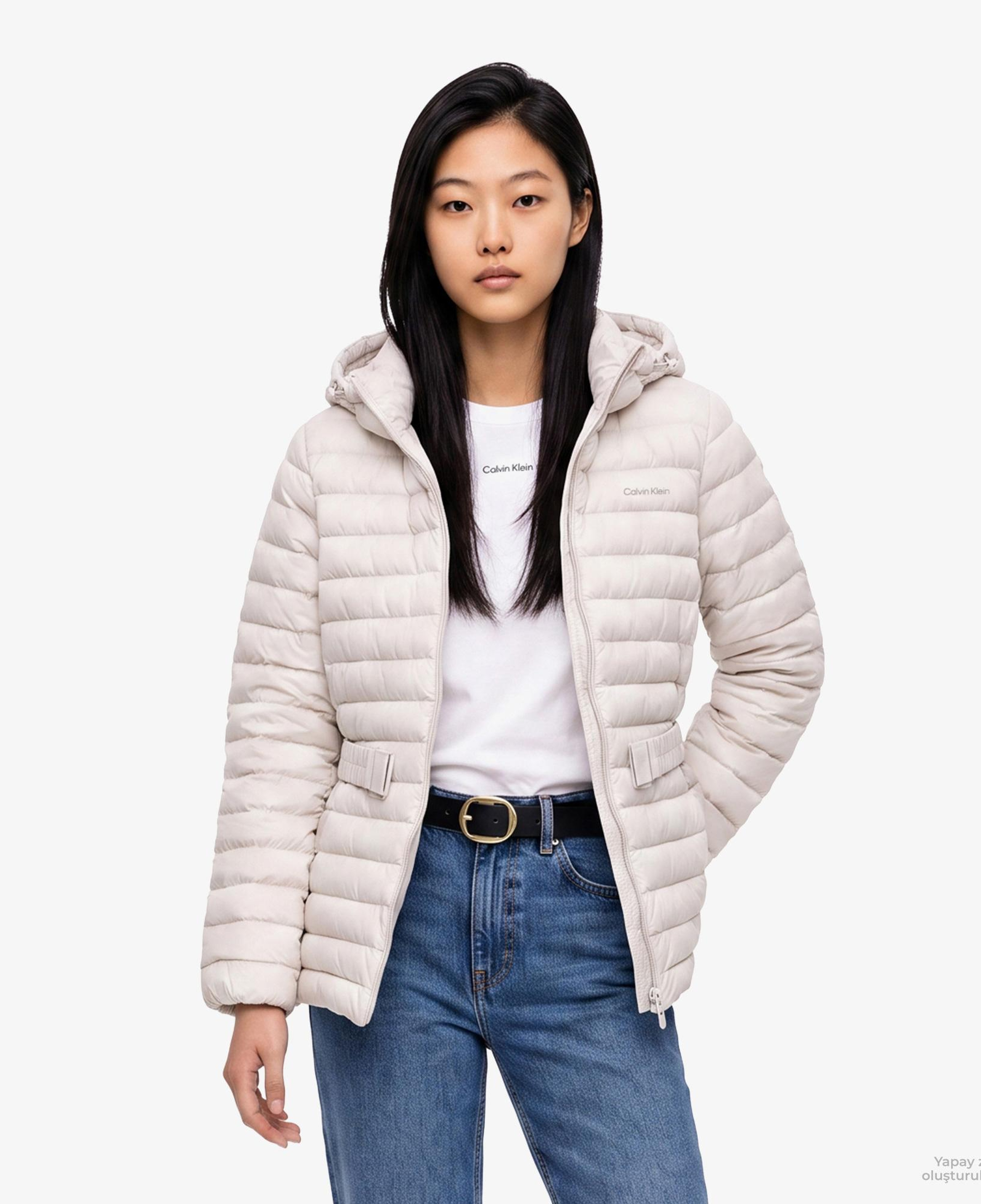 Calvin Klein Belted Puffer Kadın Beyaz Ceket