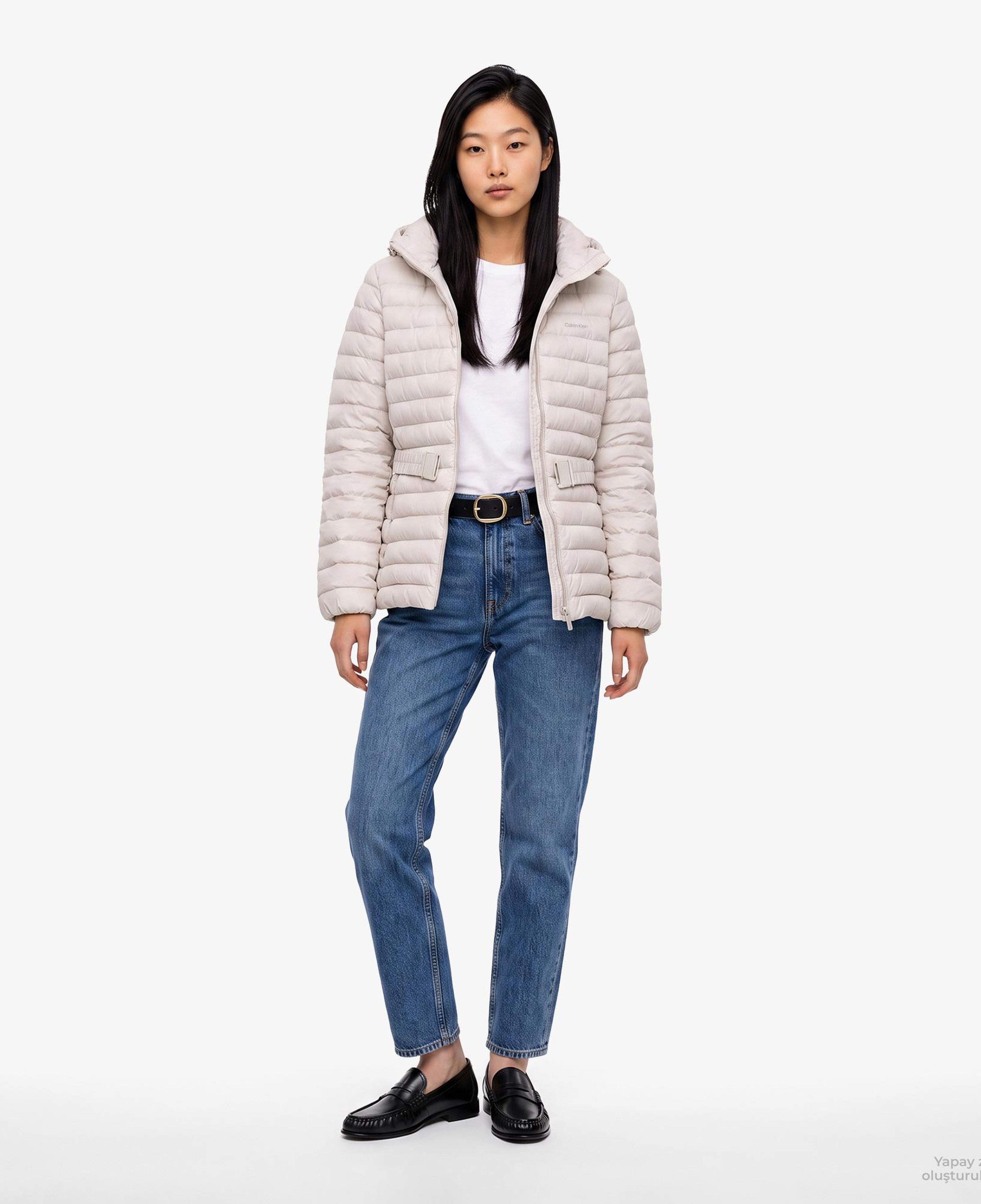 Calvin Klein Belted Puffer Kadın Beyaz Ceket