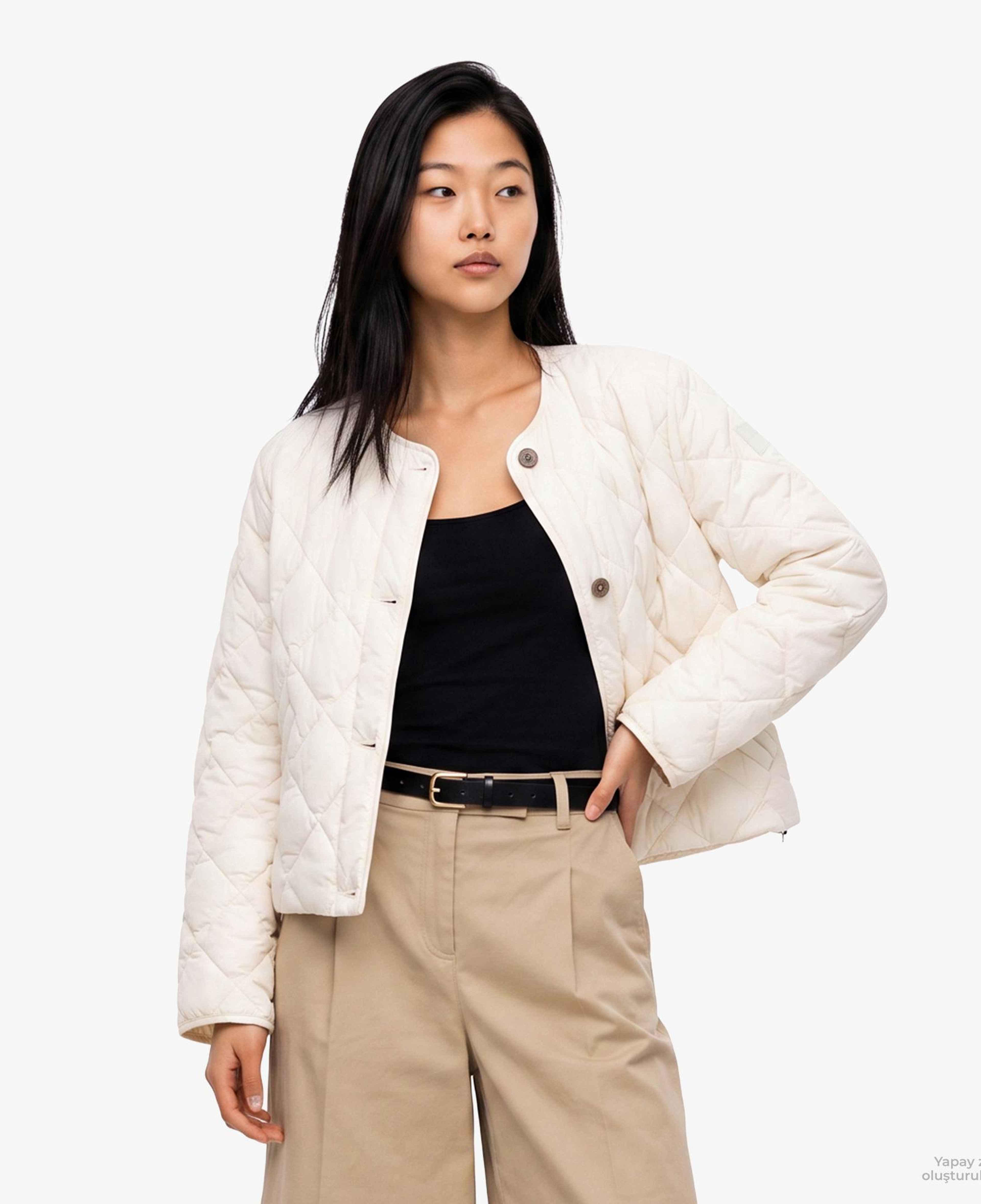 Calvin Klein Short Quilted Liner Kadın Beyaz Mont