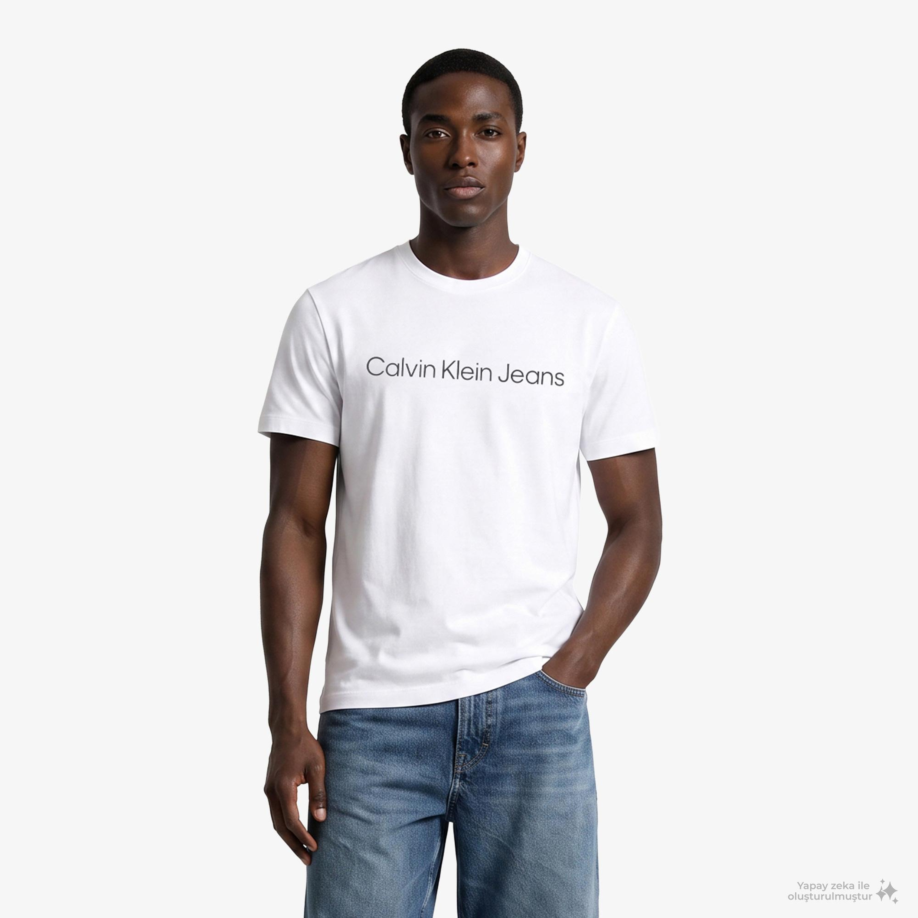Calvin Klein Regular Institutional Logo Erkek Beyaz T-Shirt