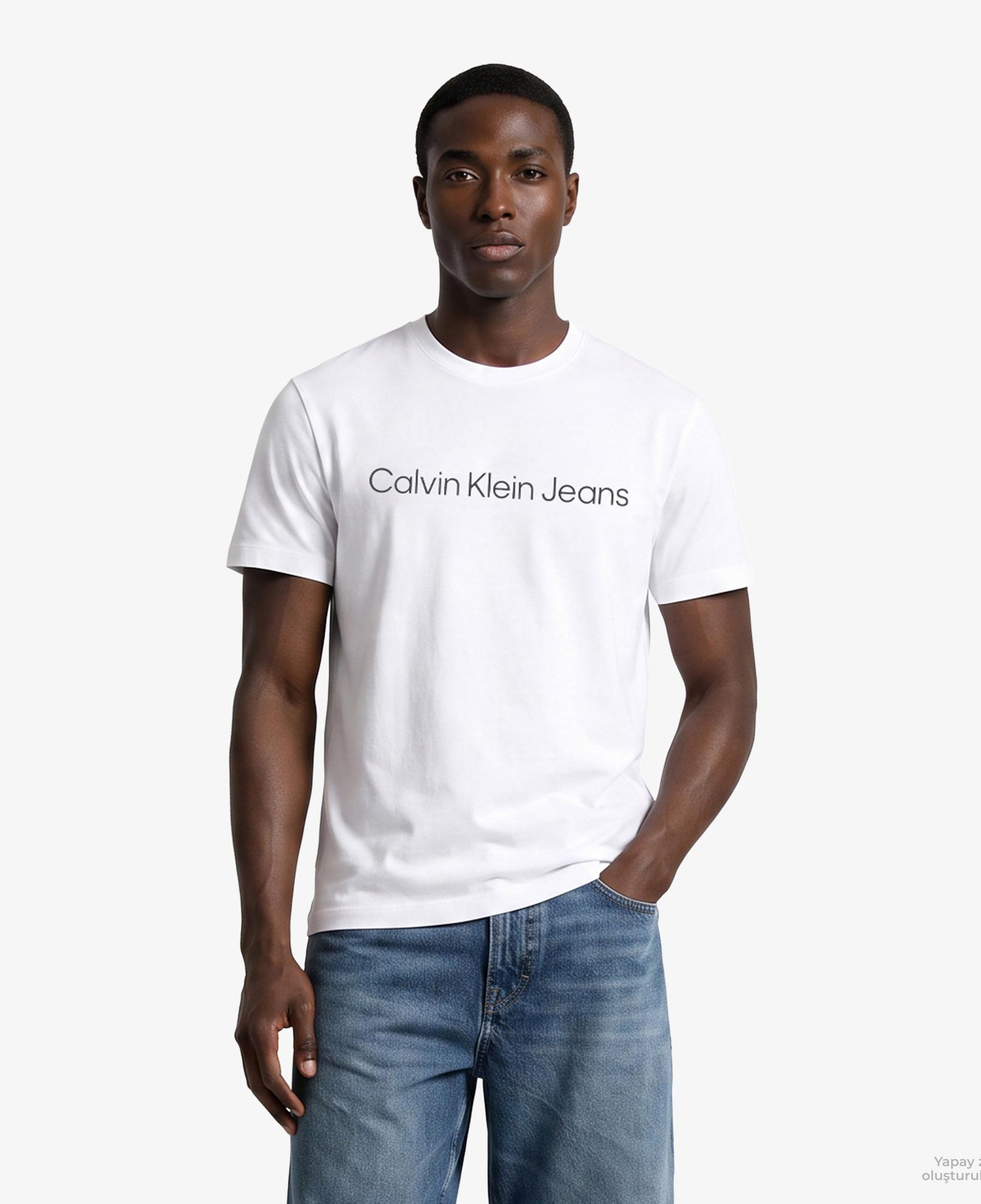 Calvin Klein Regular Institutional Logo Erkek Beyaz T-Shirt