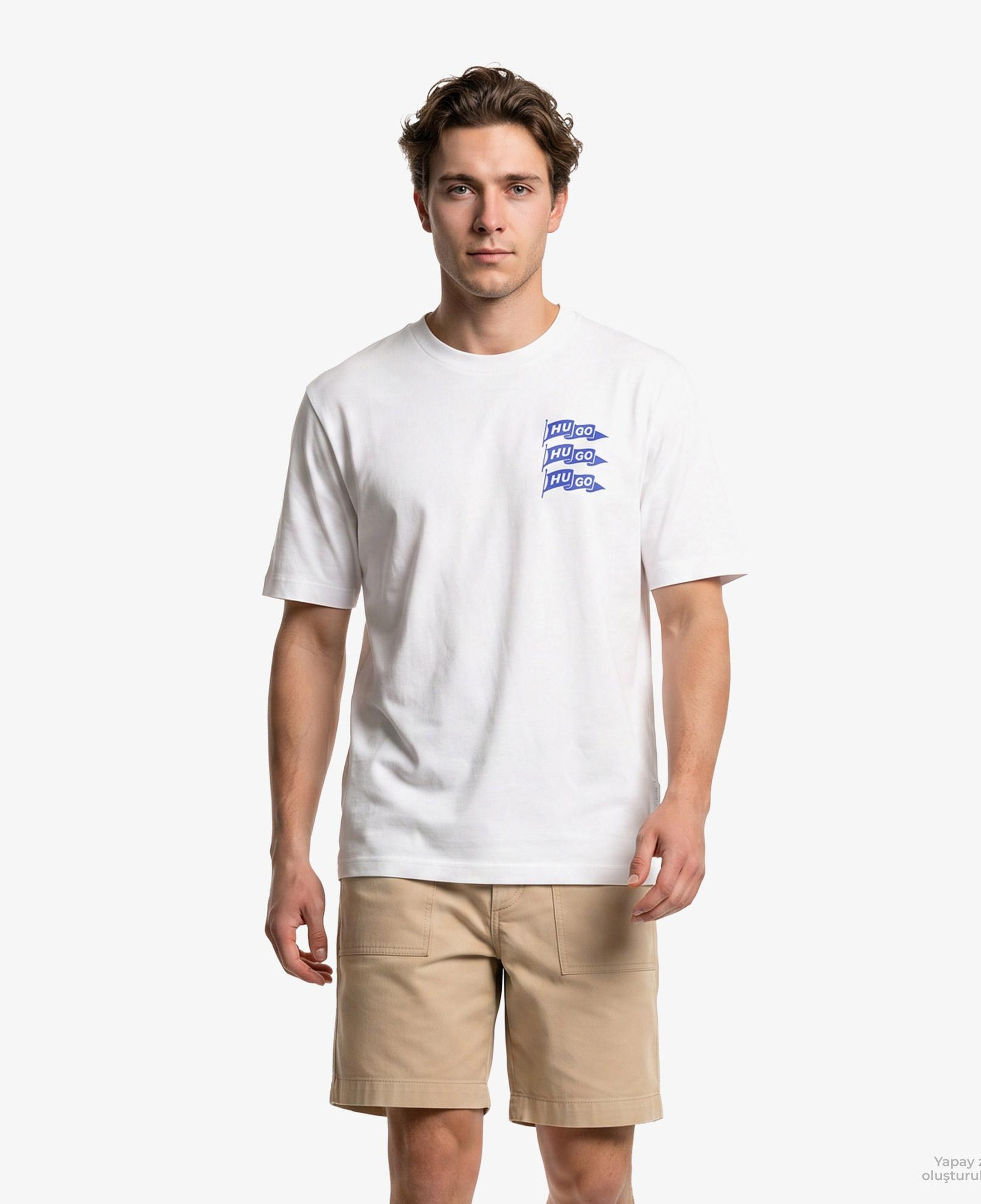 Hugo Nalien Erkek Beyaz T-Shirt