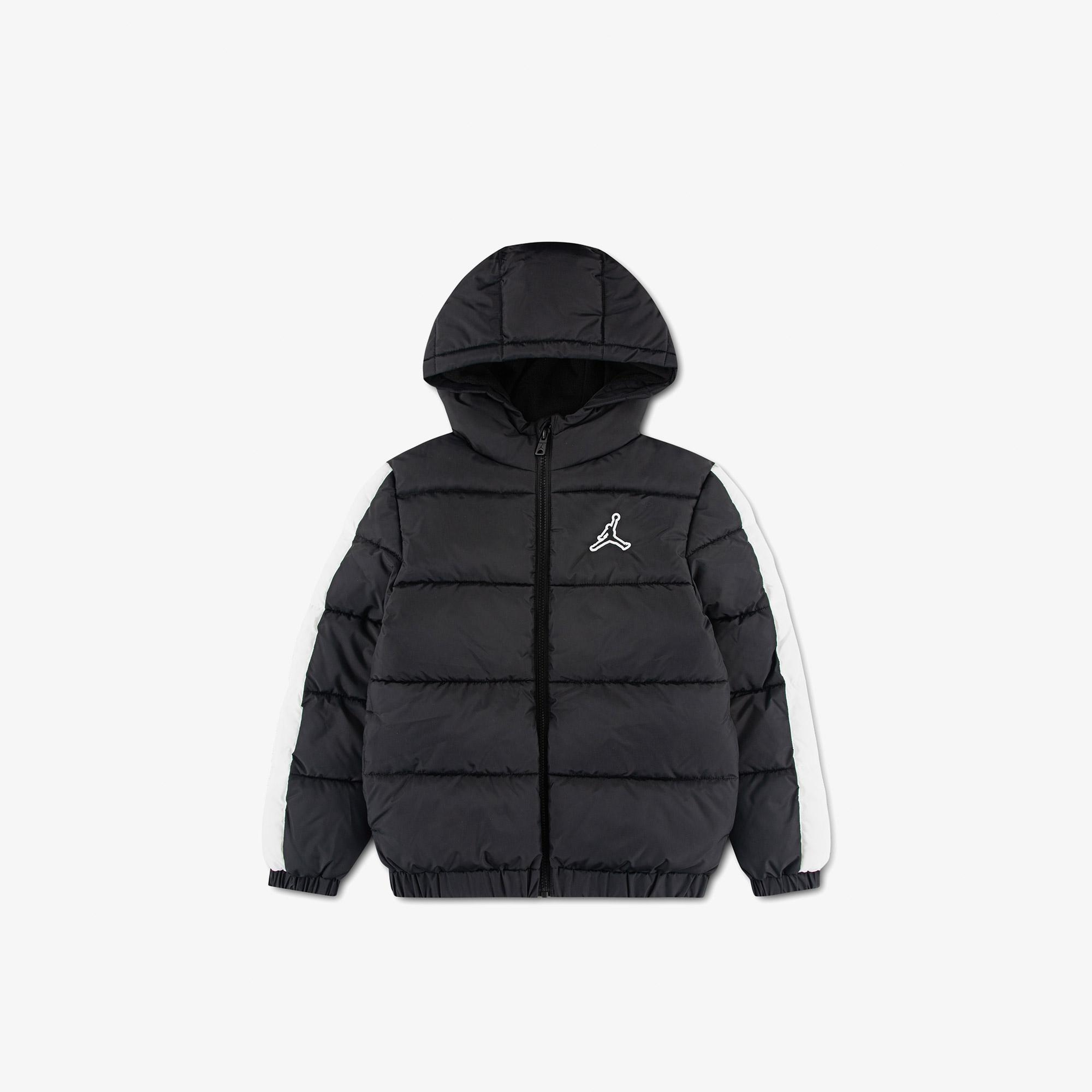Jordan Renk Bloklu Puffer Çocuk Siyah Mont