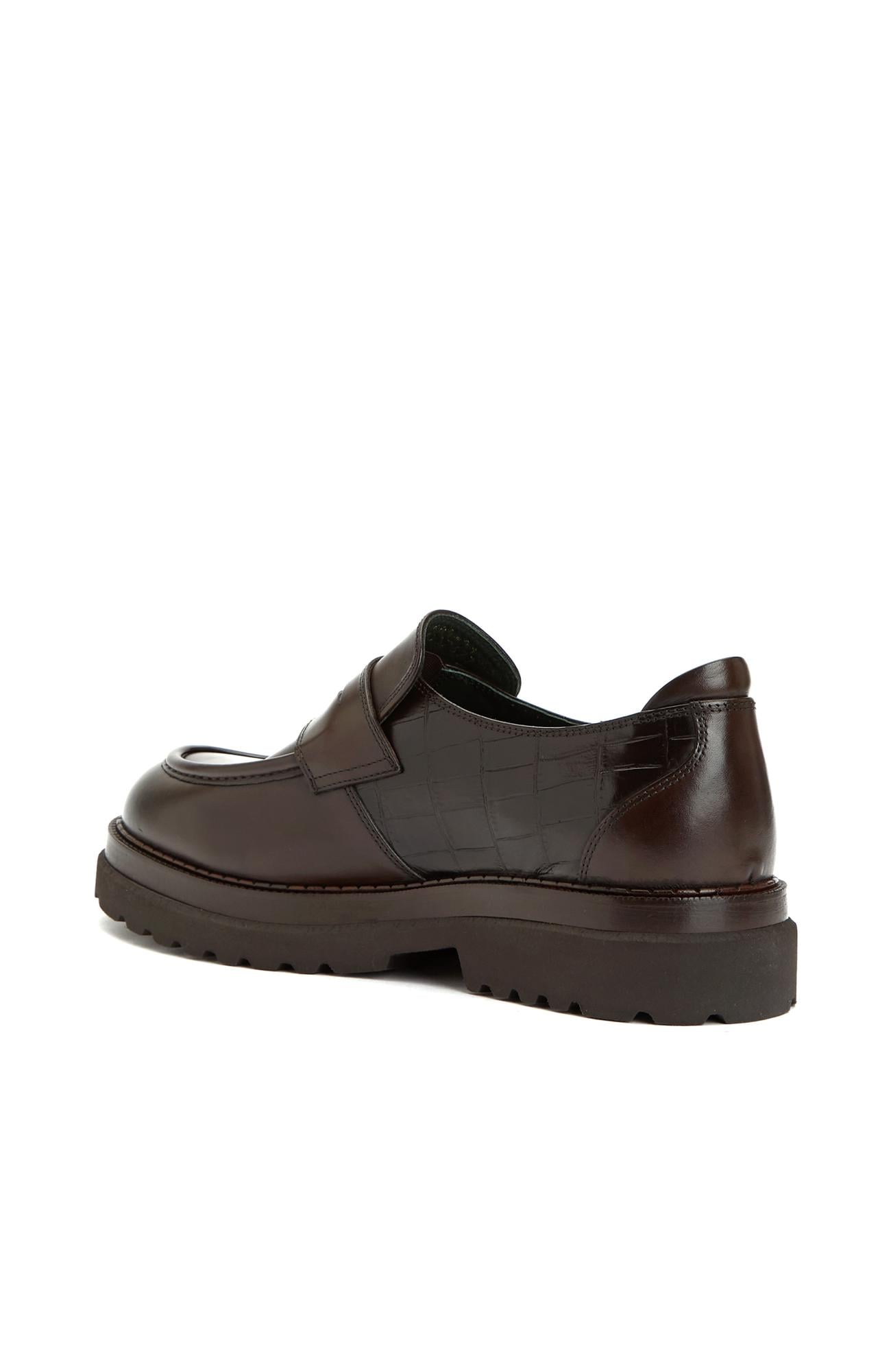 George Hogg Erkek Kahverengi Kroko Detaylı Deri Loafer