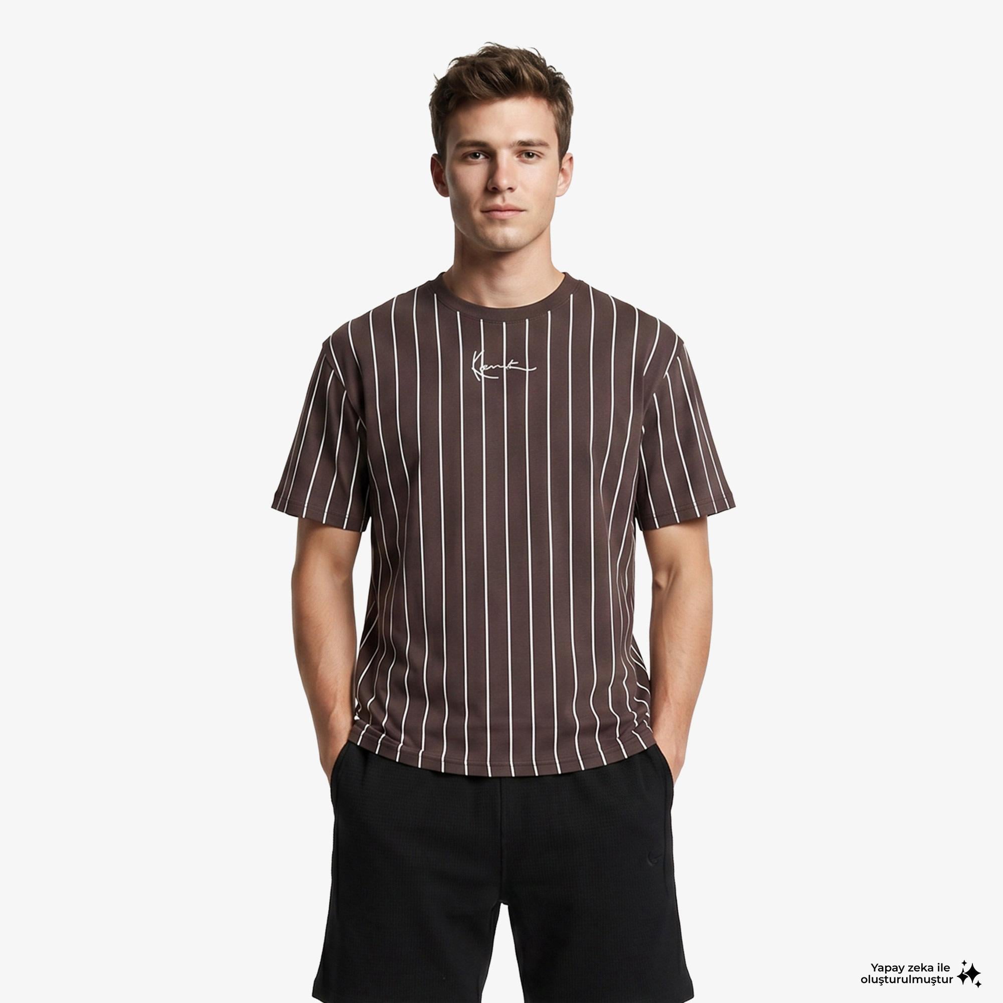 Karl Kani Small Signature Essential Pinstripe Erkek Kahverengi T-Shirt