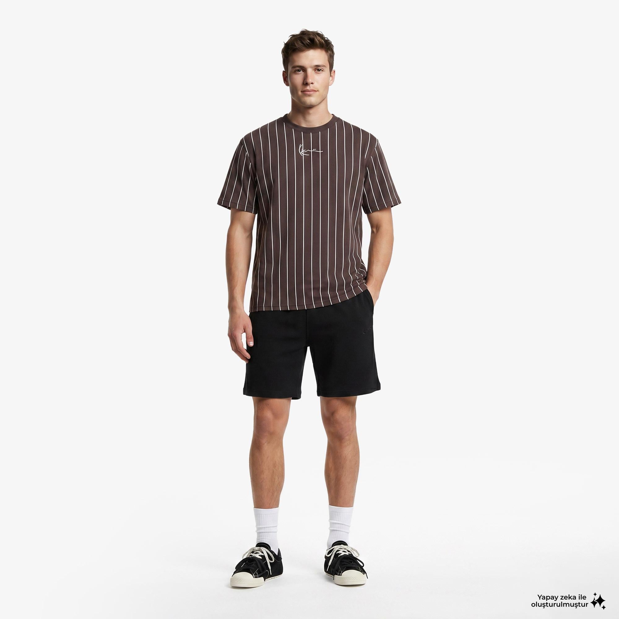 Karl Kani Small Signature Essential Pinstripe Erkek Kahverengi T-Shirt