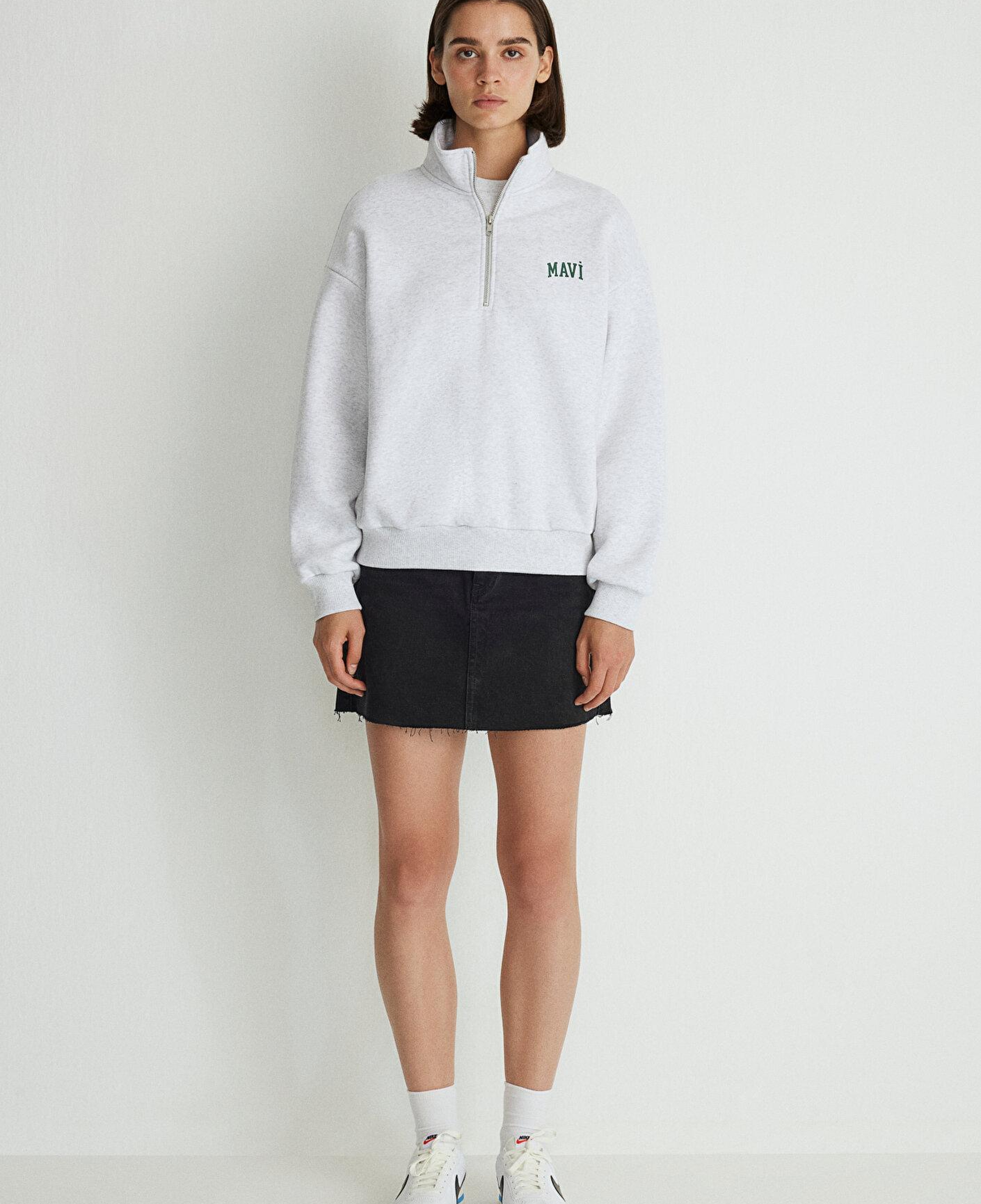 Mavi Mavi Logo Baskılı Yarı Fermuarlı Gri Sweatshirt 1S10179-85438