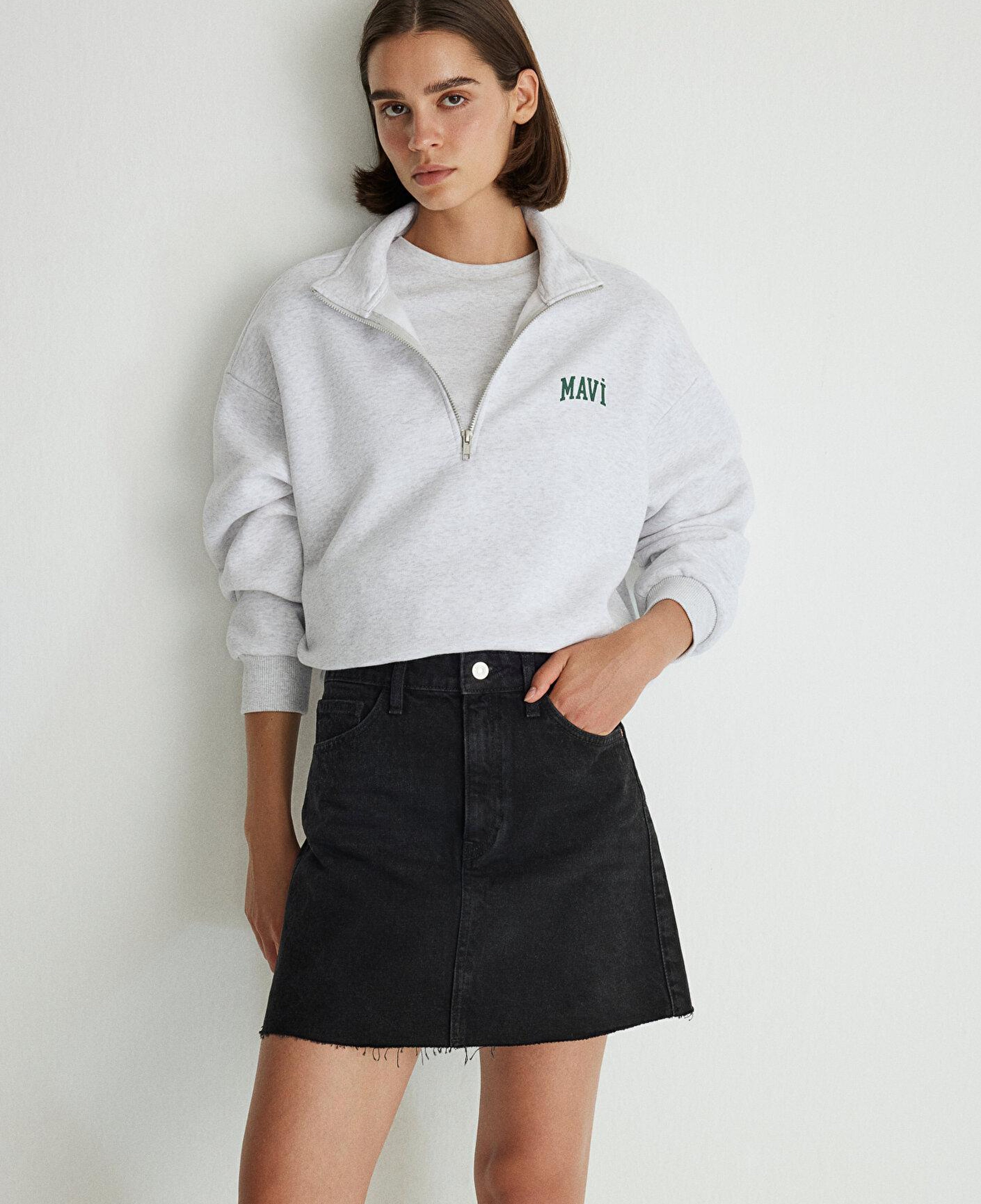 Mavi Mavi Logo Baskılı Yarı Fermuarlı Gri Sweatshirt 1S10179-85438