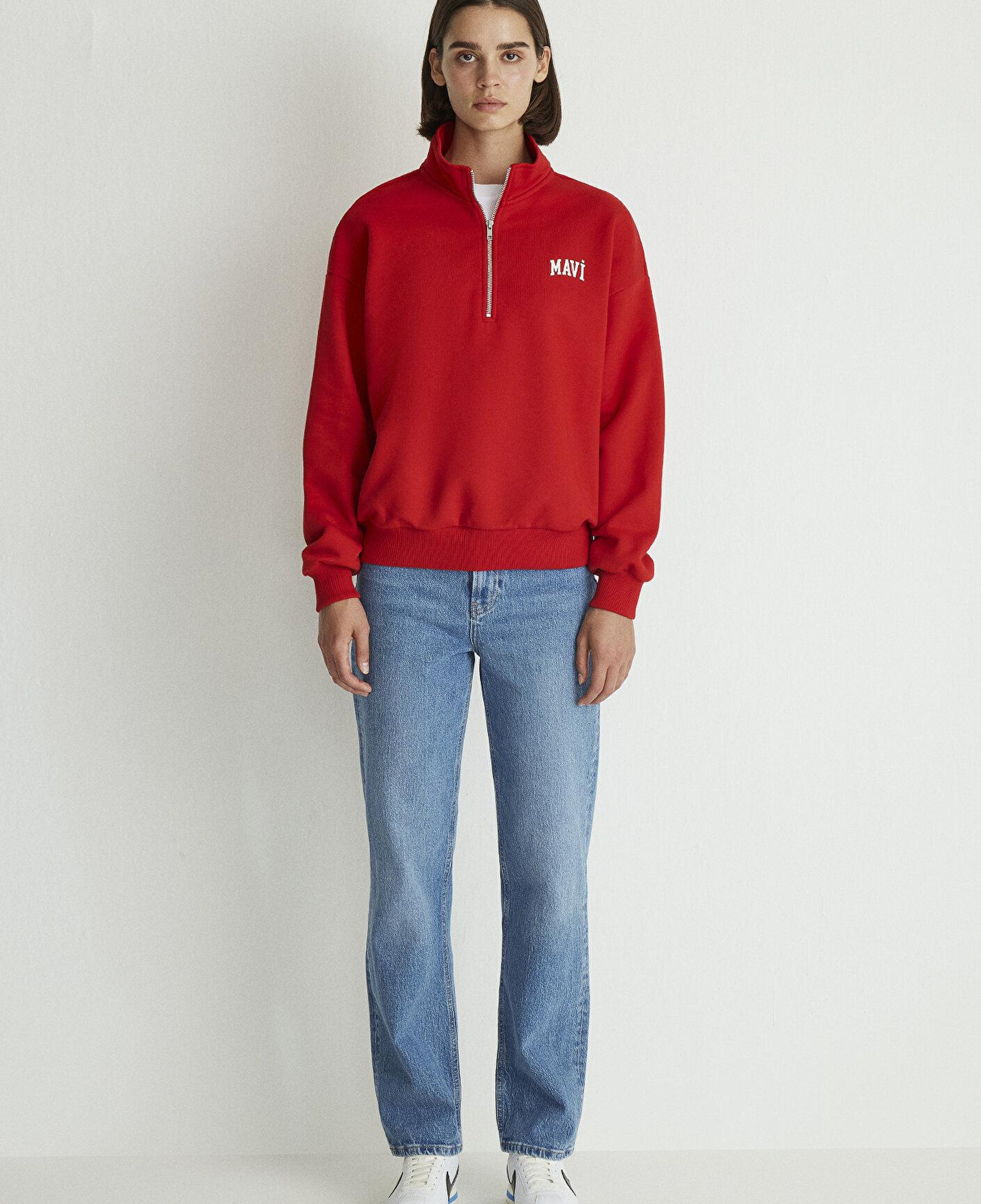 Mavi Mavi Logo Baskılı Yarı Fermuarlı Kırmızı Sweatshirt 1S10179-86417