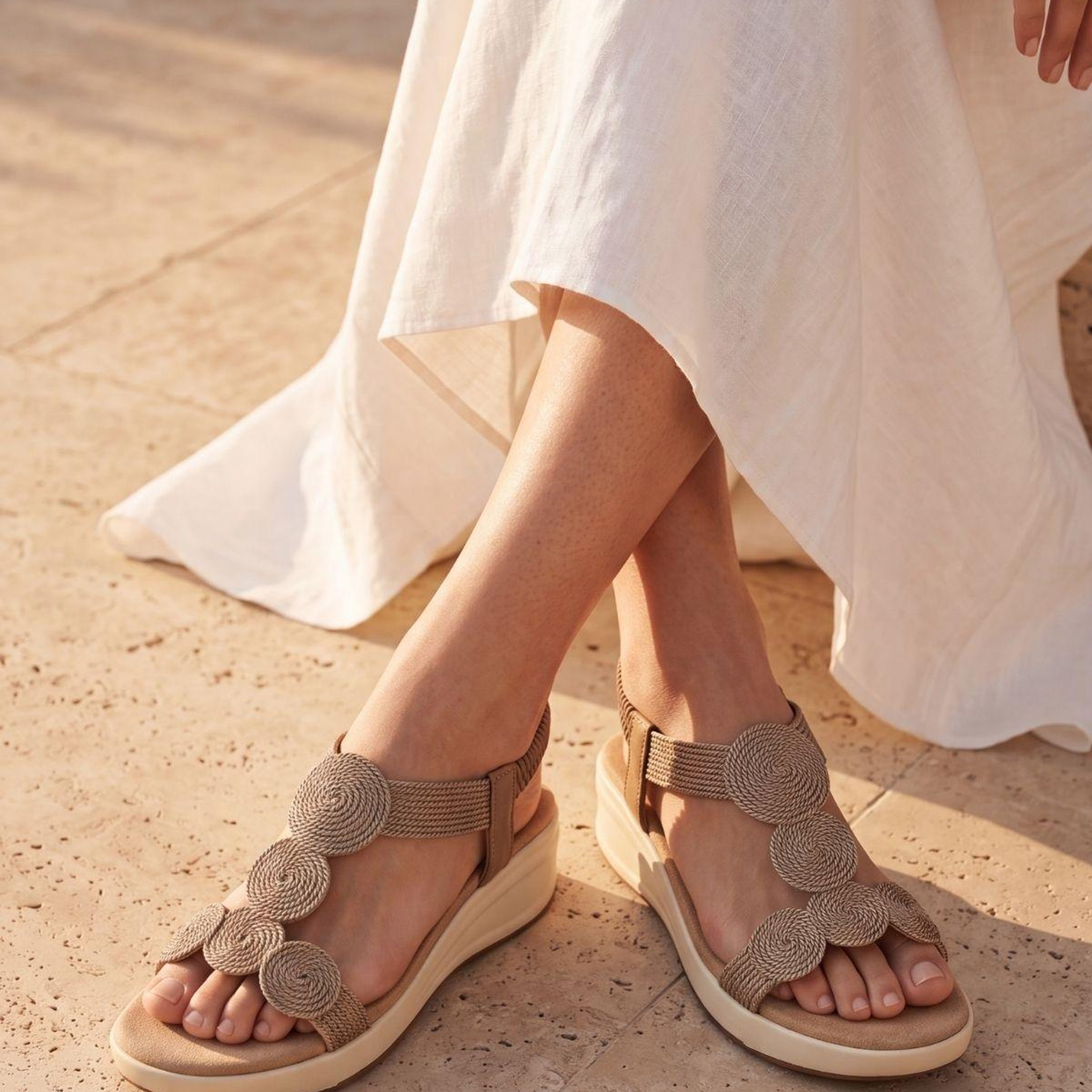 Valmenti Kadın Deri & Tekstil Rose Düz Sandalet